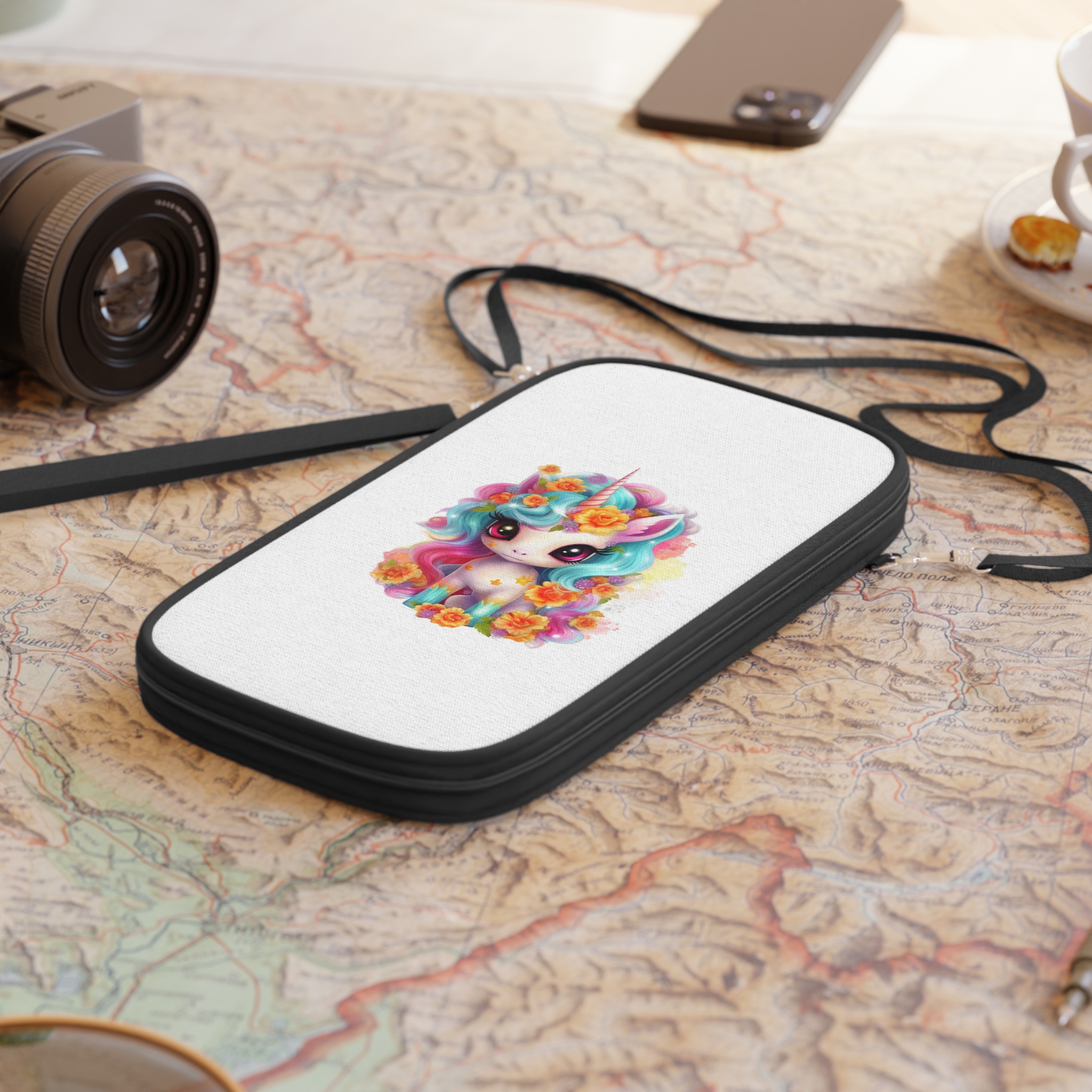 Illustration Unicorn Cartoon With Flower White Background Generative Ai (2) Passport Wallet - Image 4
