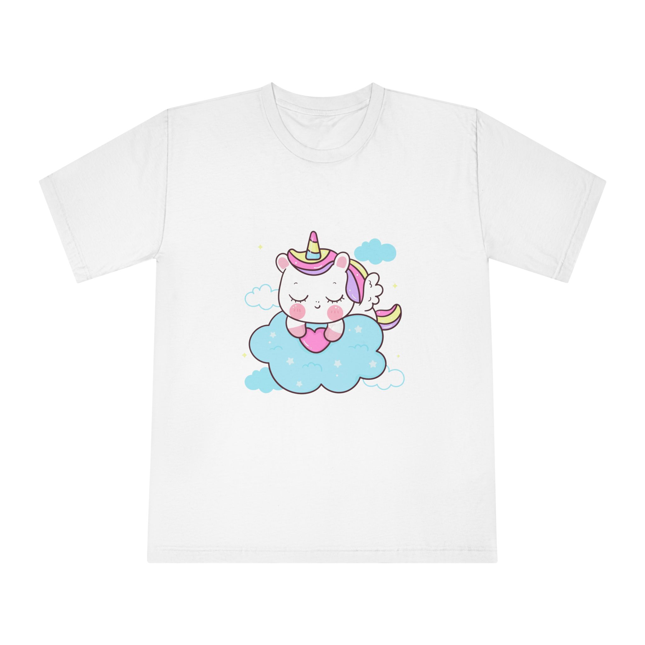 Cute Unicorn Pegasus Cartoon Sleep Holding Heart Cloud Kawaii Animal Unisex Classic Crewneck T Shirt