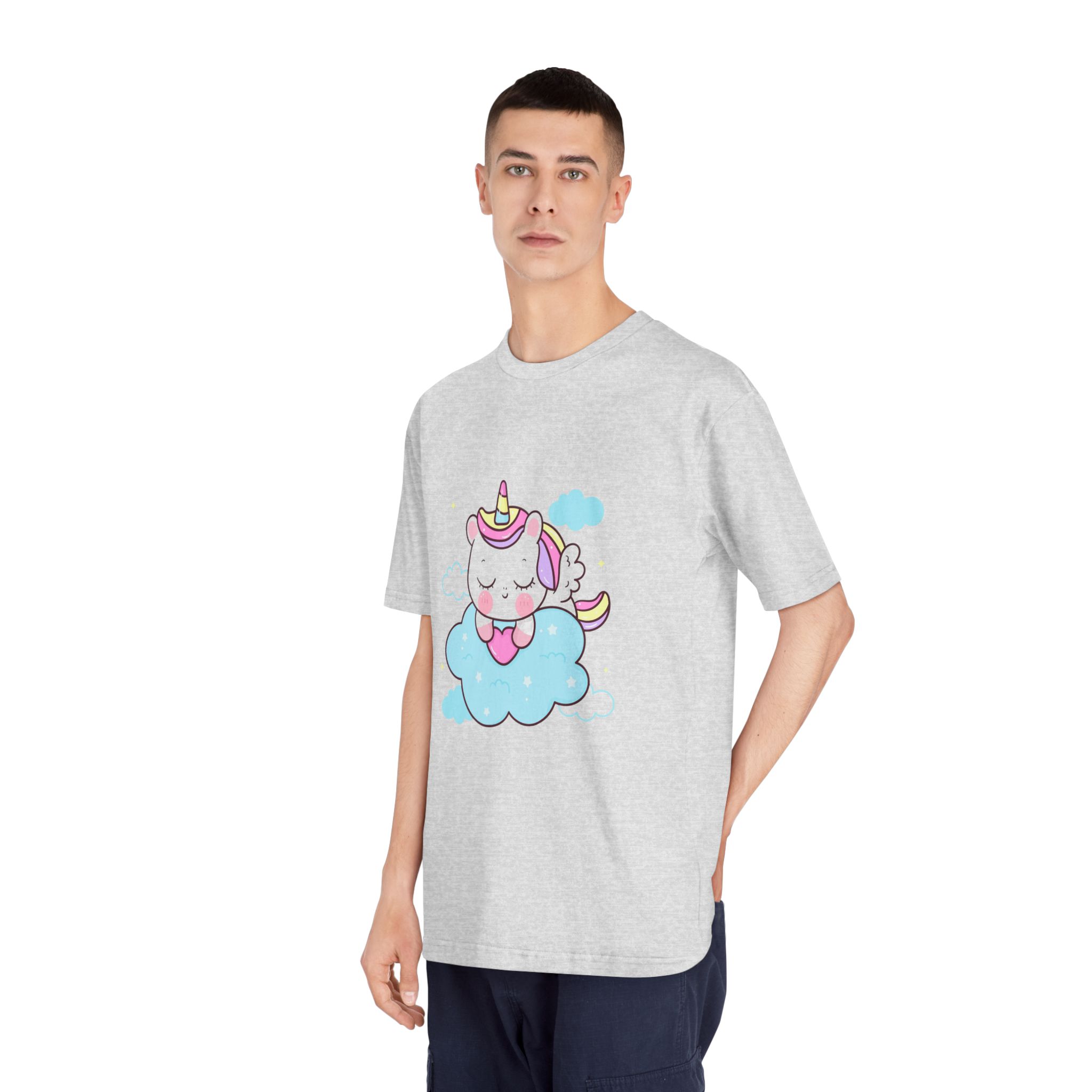 Cute Unicorn Pegasus Cartoon Sleep Holding Heart Cloud Kawaii Animal Unisex Classic Crewneck T Shirt - Image 16