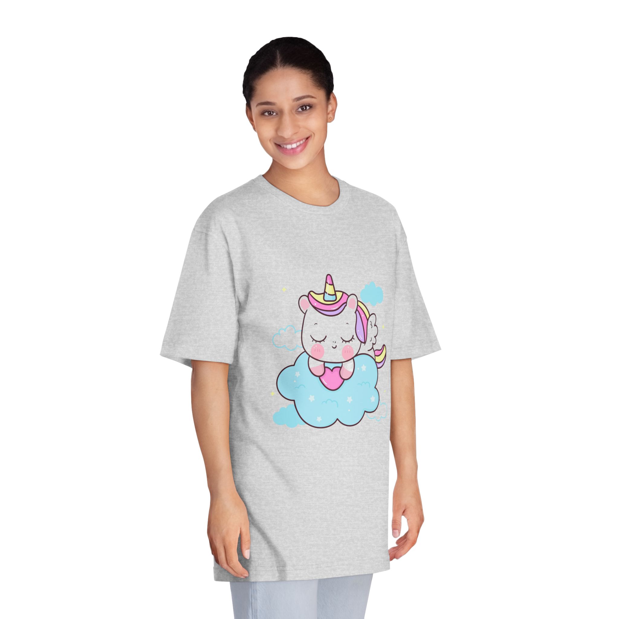 Cute Unicorn Pegasus Cartoon Sleep Holding Heart Cloud Kawaii Animal Unisex Classic Crewneck T Shirt - Image 15