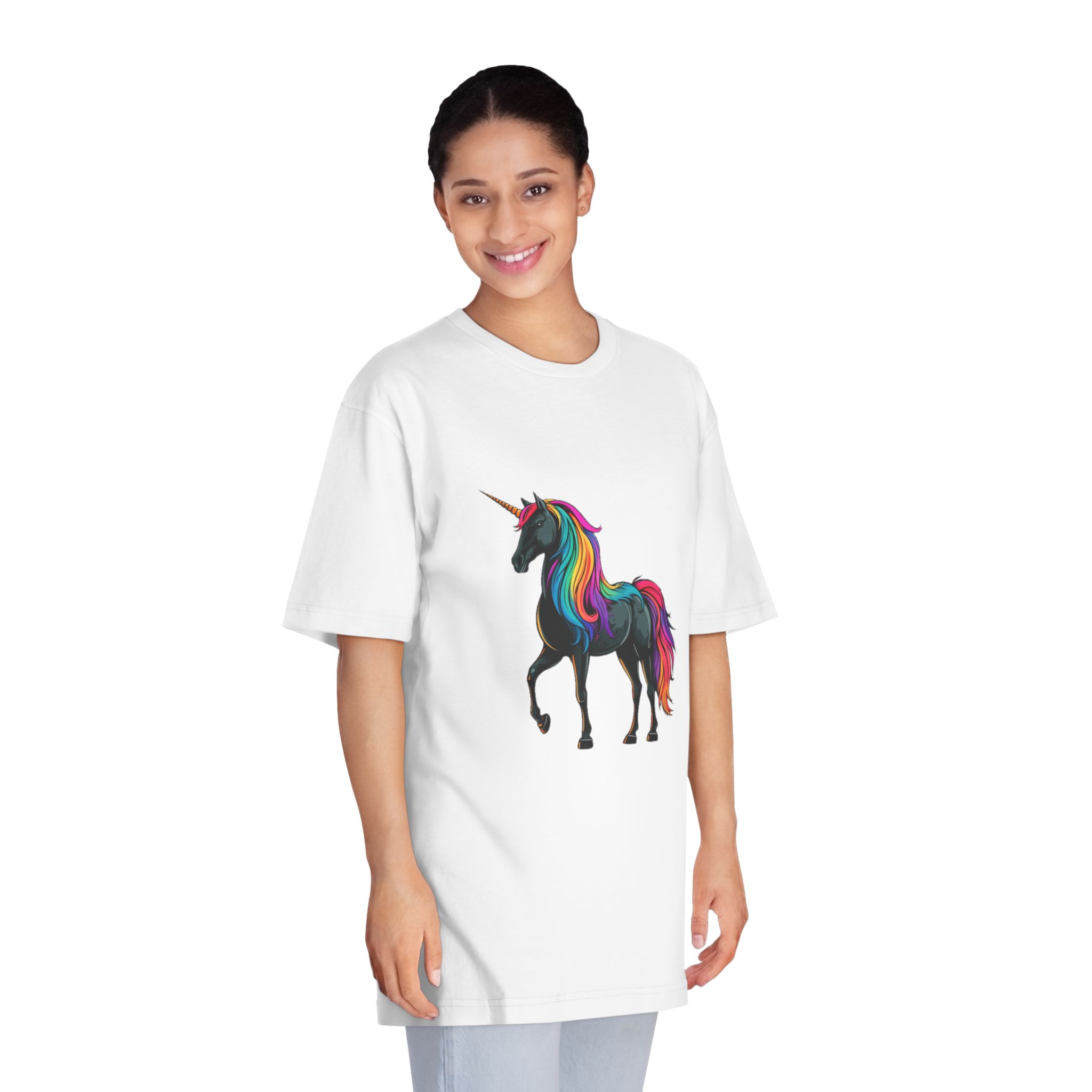 Cartoon Unicorn With Rainbow Mane Horn Generative Ai Unisex Classic Crewneck T Shirt - Image 3