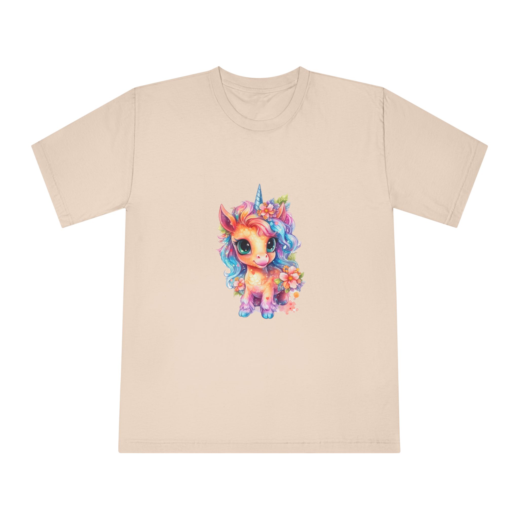 Cute Colorful Magic Unicorn With Flowers Watercolor Style (1) Unisex Classic Crewneck T Shirt - Image 9