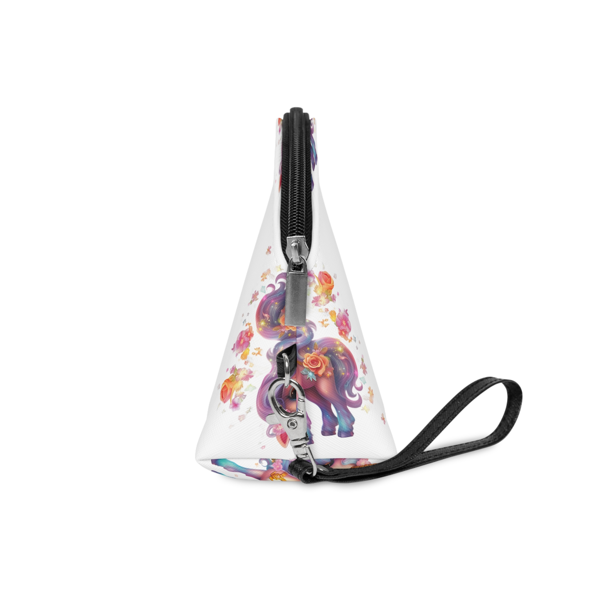 Illustration Unicorn Cartoon With Flower White Background Generative Ai (1) Makeup Bag - Image 3