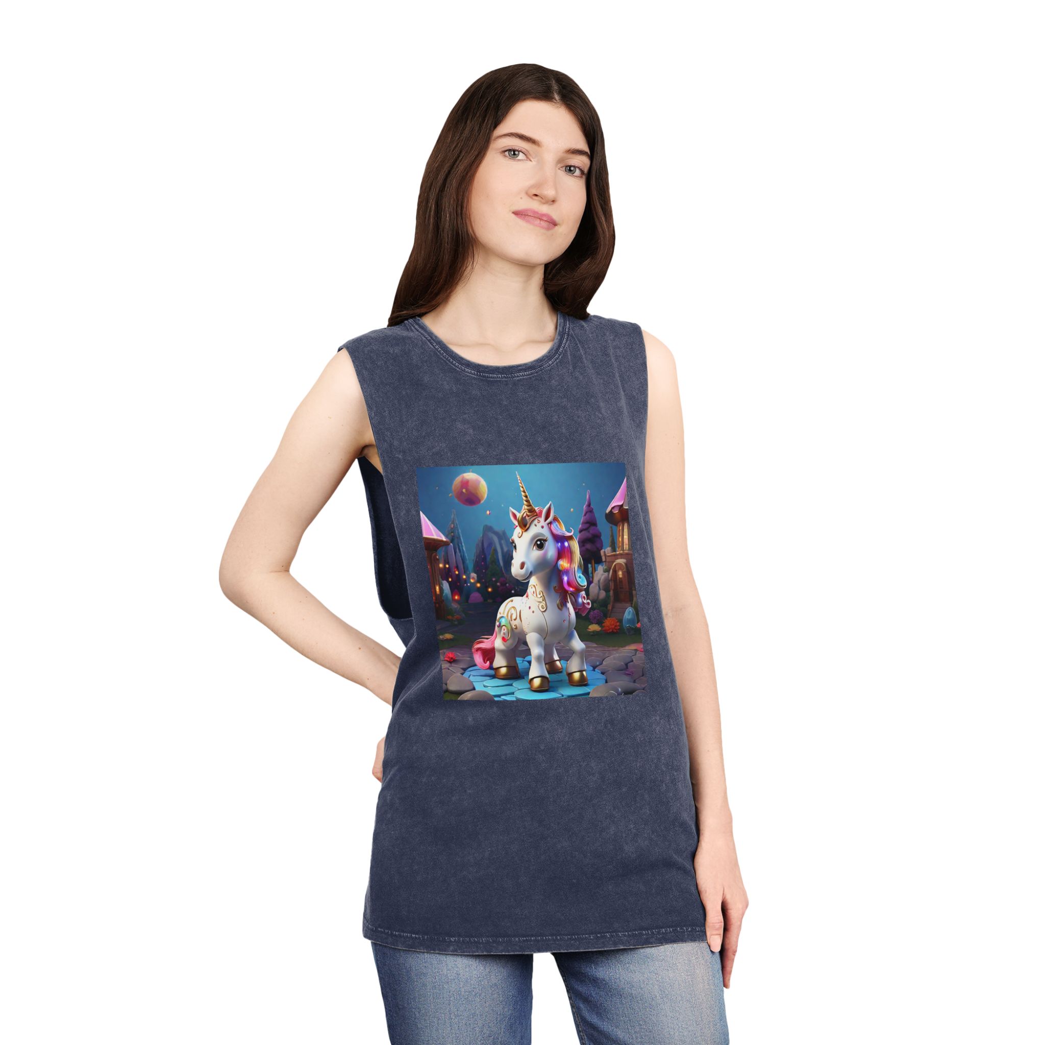 Animated Unicorn Children Generated By Ai (3) Unisex Stonewash Tank Top - Image 16