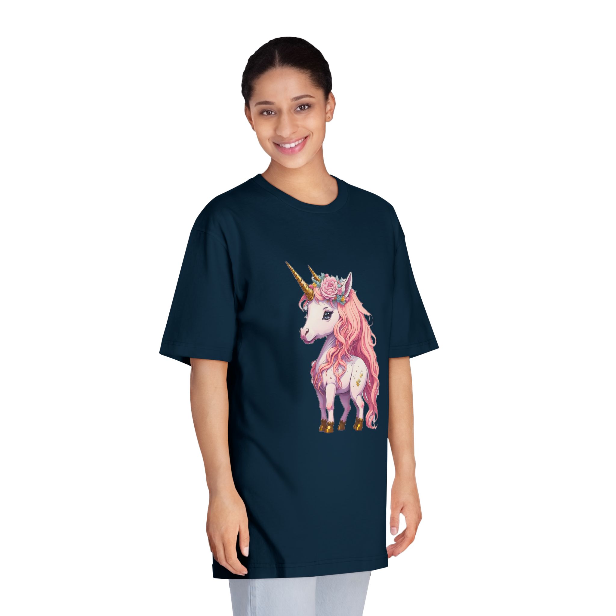 Pink Baby Unicorn Cartoon With Gold Horn Generative Ai Unisex Classic Crewneck T Shirt - Image 19