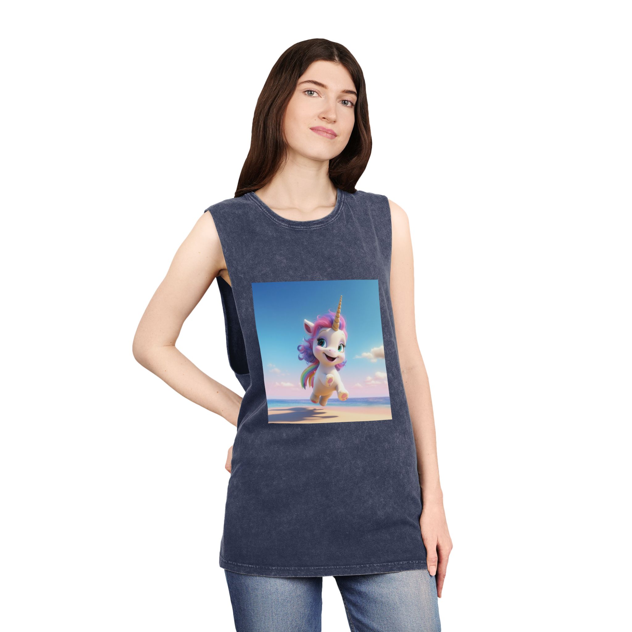 Animated Unicorn Children Unisex Stonewash Tank Top - Image 16
