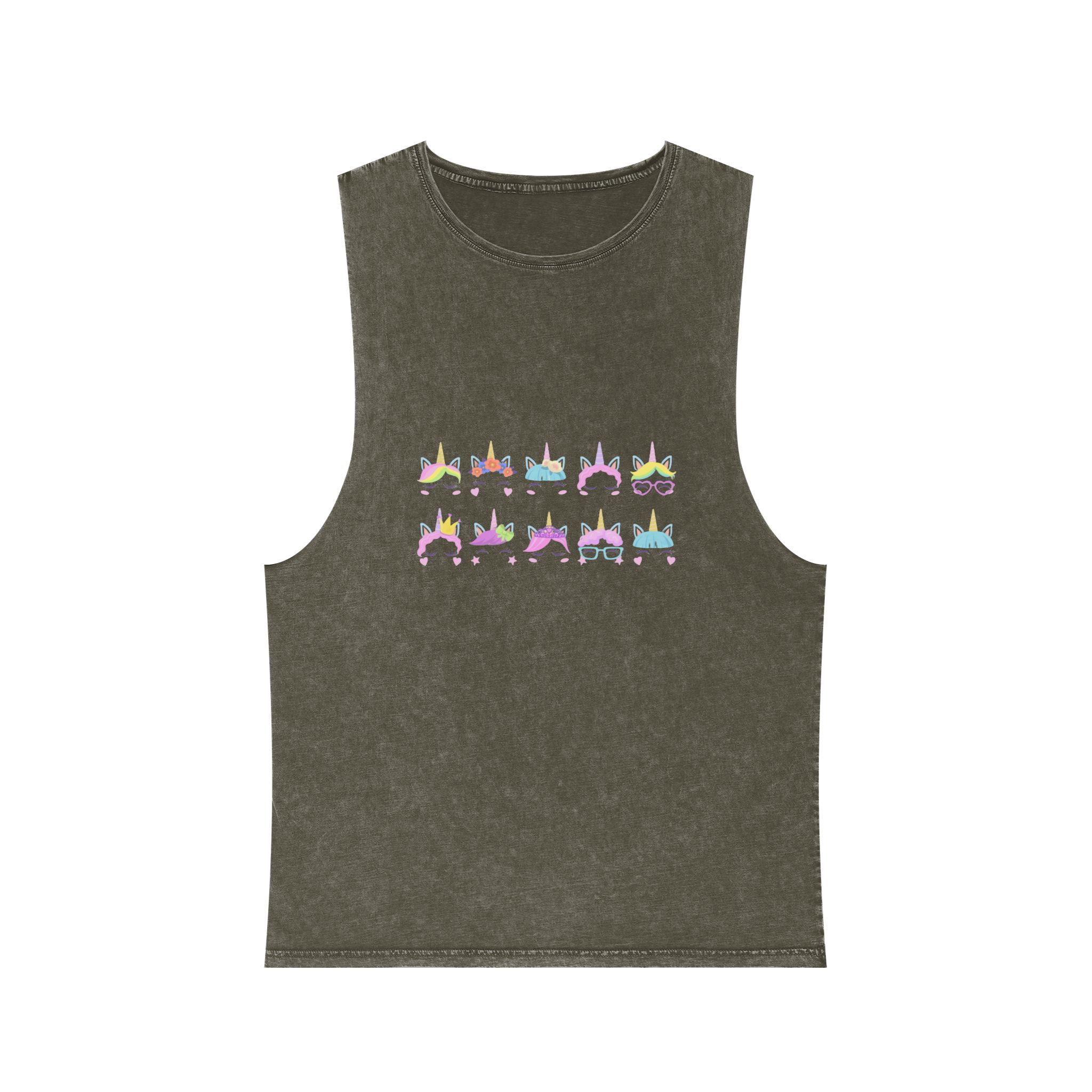 Pretty Pony Unicorns Faces Flat Set For Web Design Unisex Stonewash Tank Top - Image 5