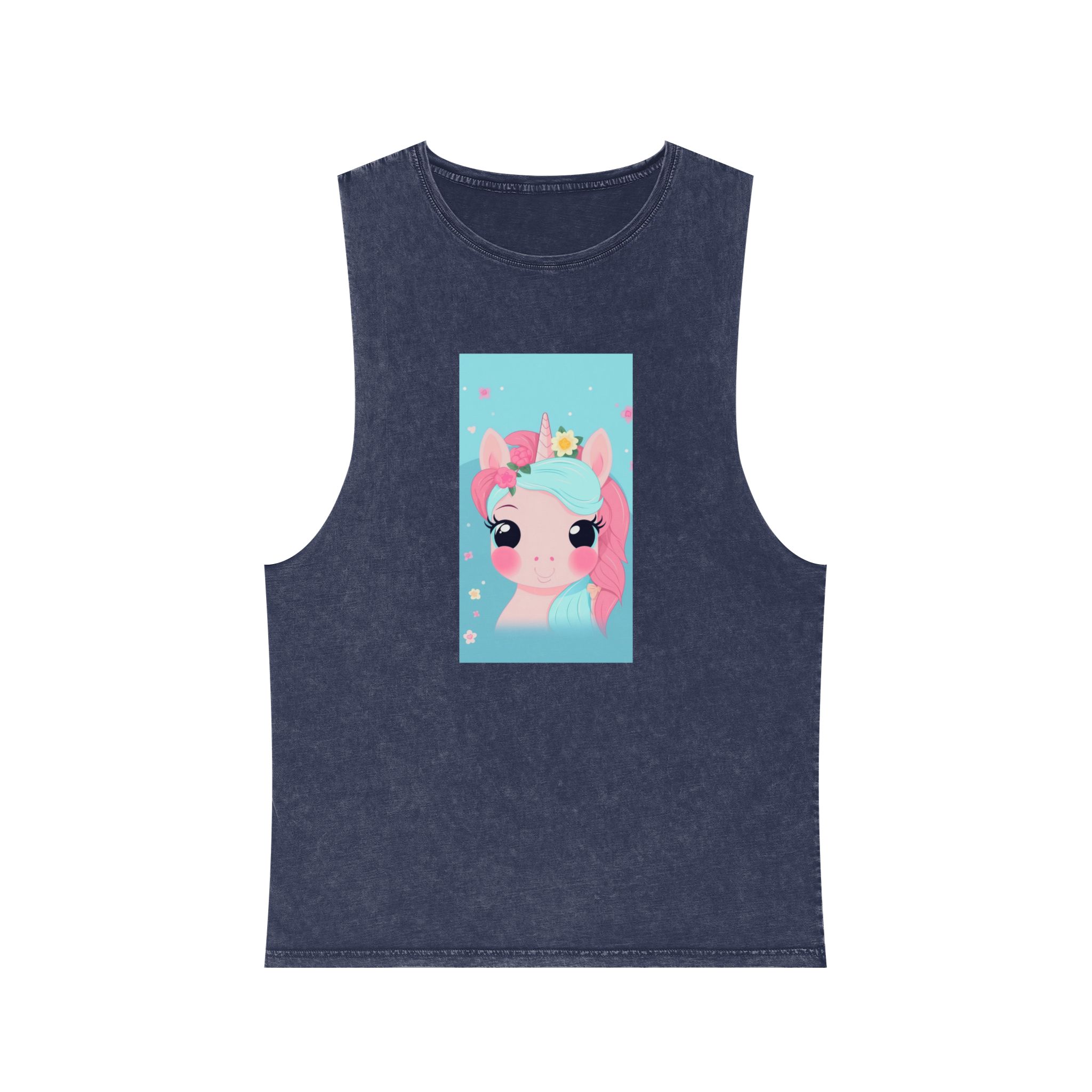 Close Up Cartoon Unicorn With Flower Crown Her Head Generative Ai Unisex Stonewash Tank Top - Image 13