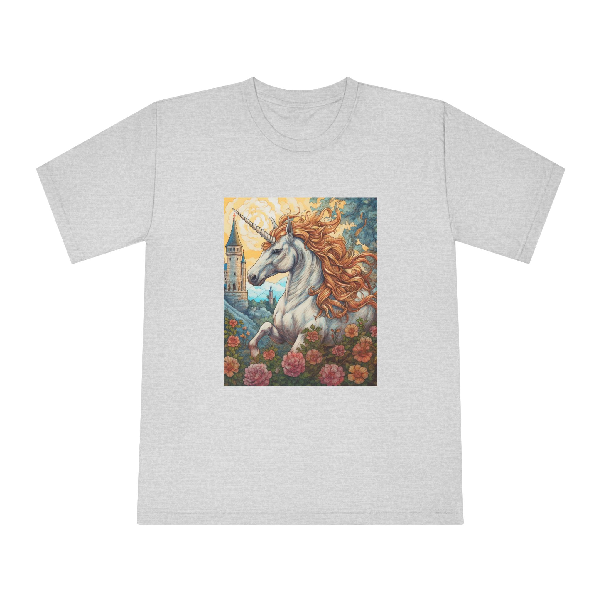 Painting Unicorn With Long Mane Castle Background Generative Ai Unisex Classic Crewneck T Shirt - Image 13