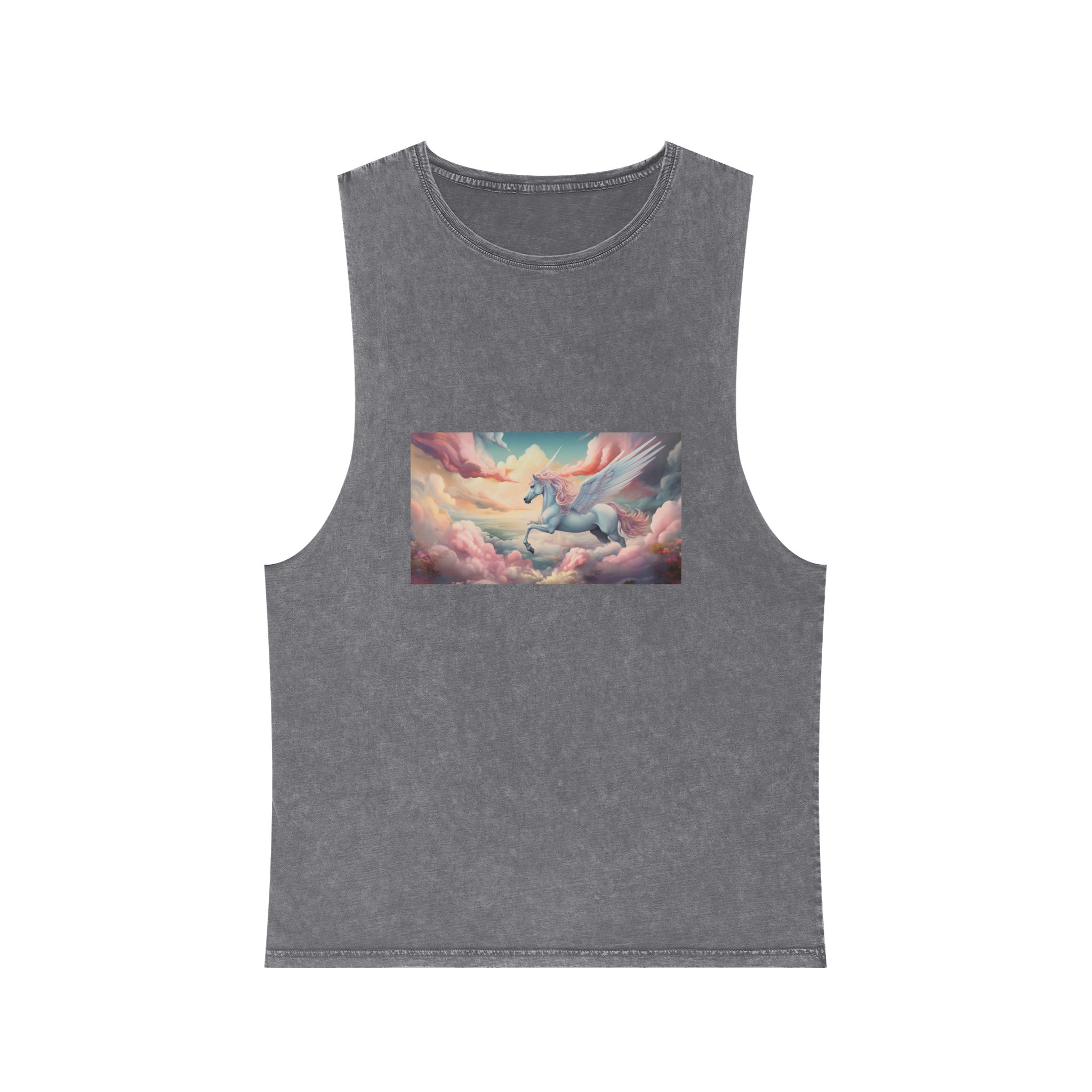 Painting White Unicorn With Pink Mane Wings Flying Through Sky Generative Ai Unisex Stonewash Tank Top - Image 9