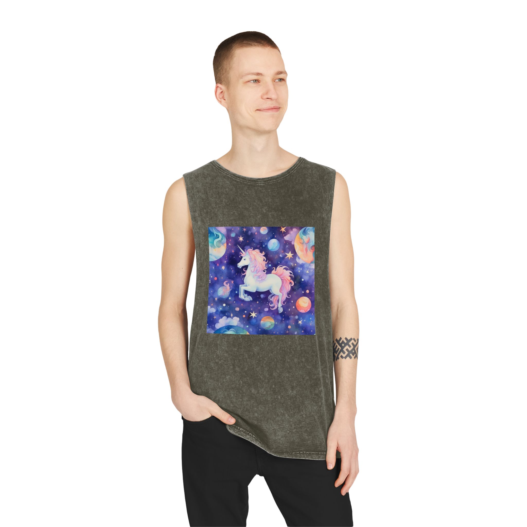 There Is Unicorn That Is Flying Through Sky Generative Ai Unisex Stonewash Tank Top - Image 7