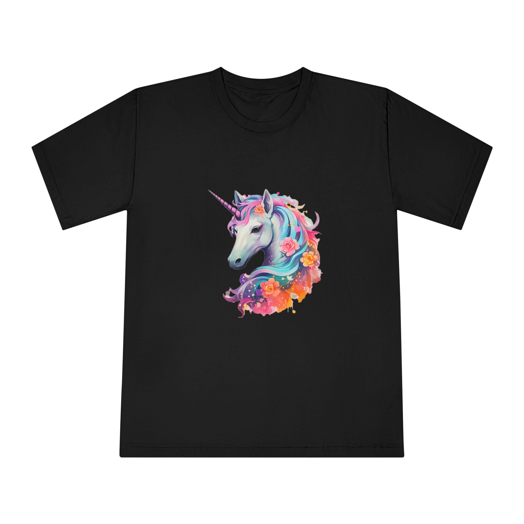 Unicorn Head Colorful Art White Background (2) Unisex Classic Crewneck T Shirt - Image 5