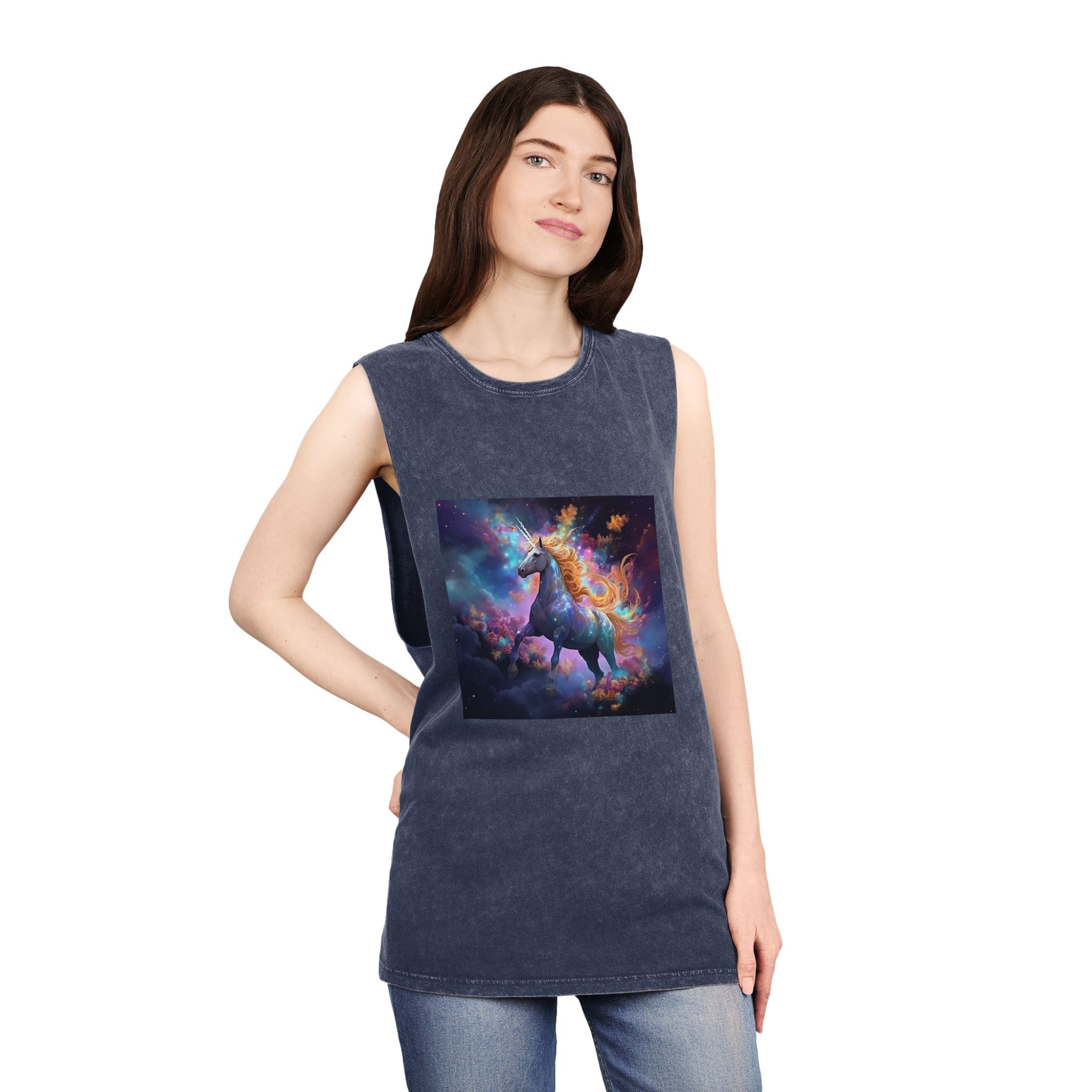 Unicorn Clouds With Rainbow Mane Star Field Generative Ai Unisex Stonewash Tank Top - Image 16