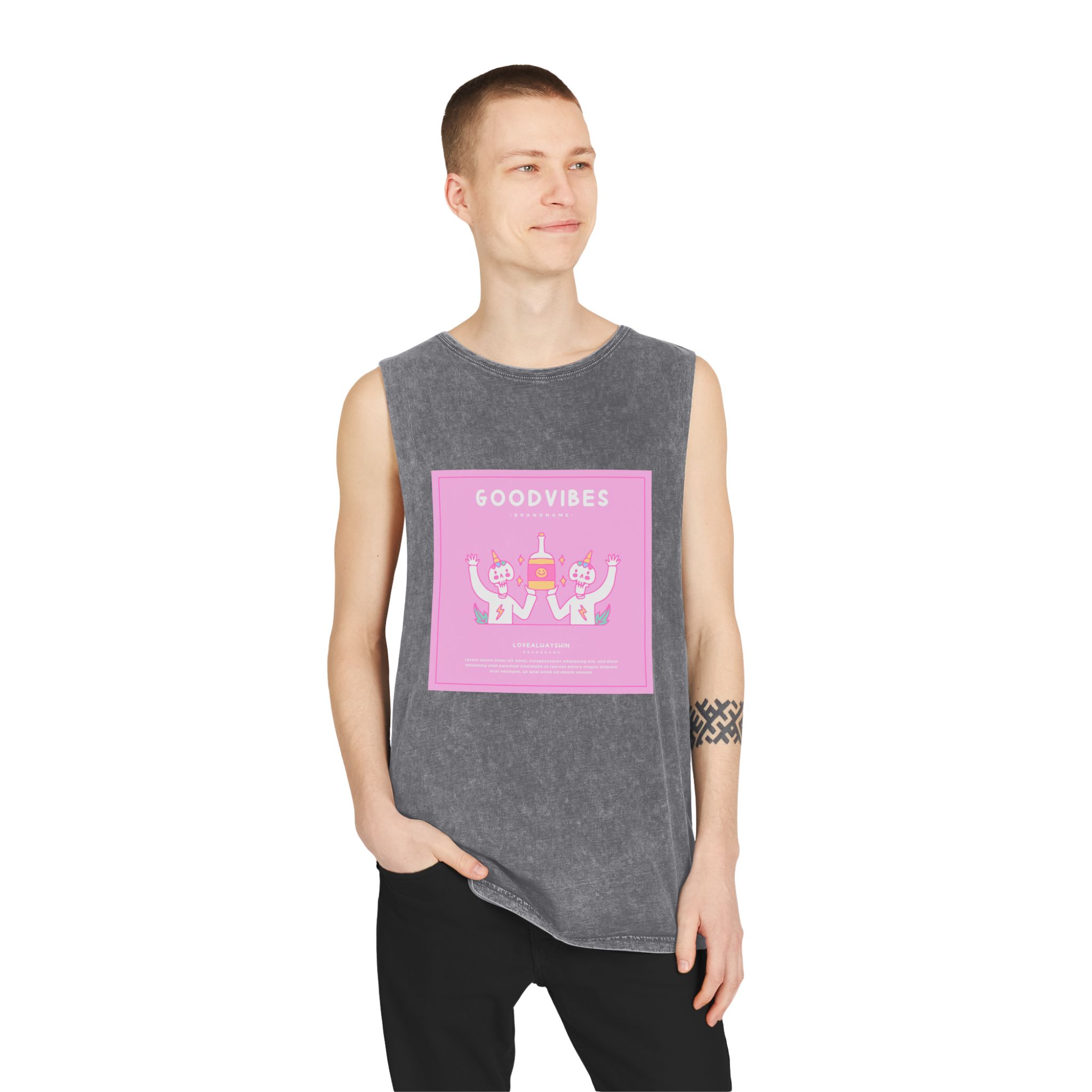Cute Unicorn Skulls Holding Beer Bottle Illustration T Shirt Poster Unisex Stonewash Tank Top - Image 11