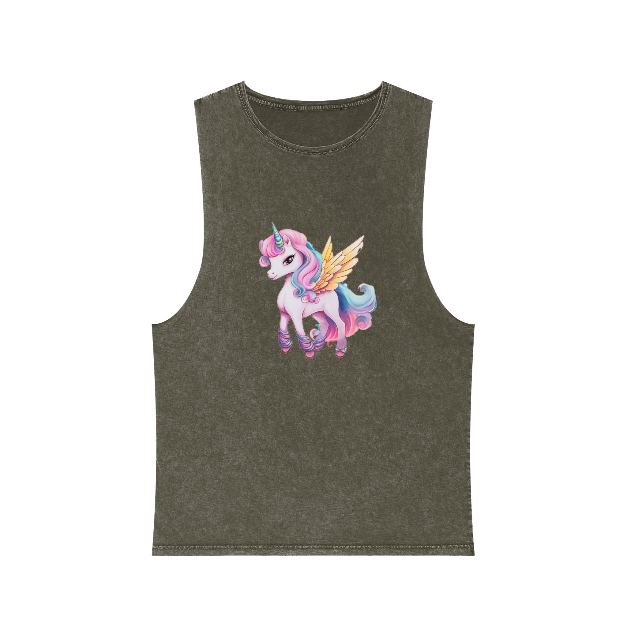 There Is Cartoon Unicorn With Pink Mane Blue Tail Generative Ai Unisex Stonewash Tank Top - Image 5