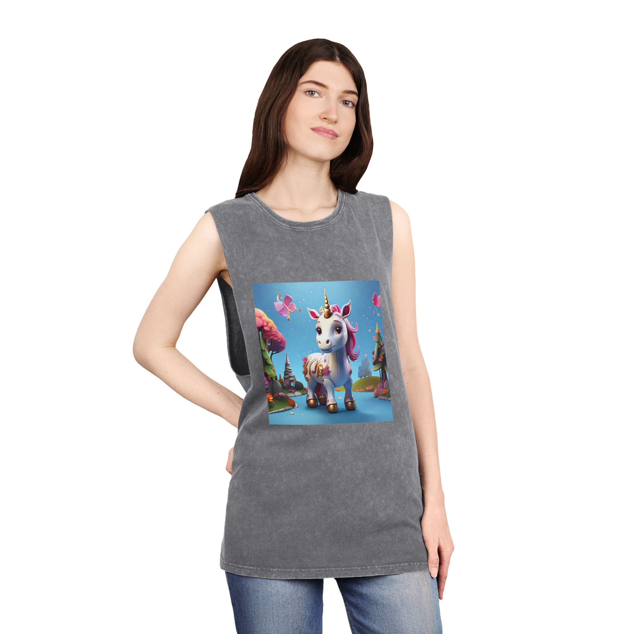 Animated Unicorn Children Generated By Ai (19) Unisex Stonewash Tank Top - Image 12