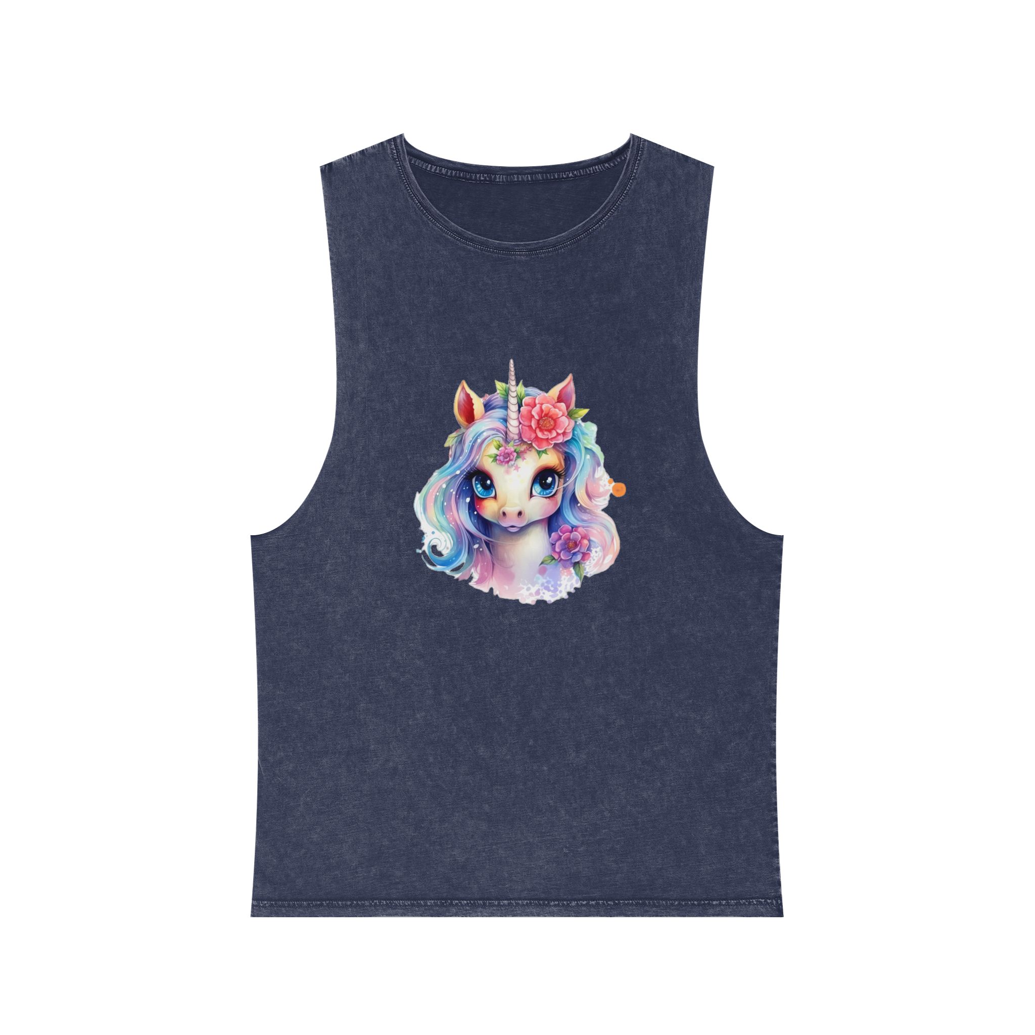 Cute Colorful Magic Unicorn With Flowers Watercolor Style (8) Unisex Stonewash Tank Top - Image 13