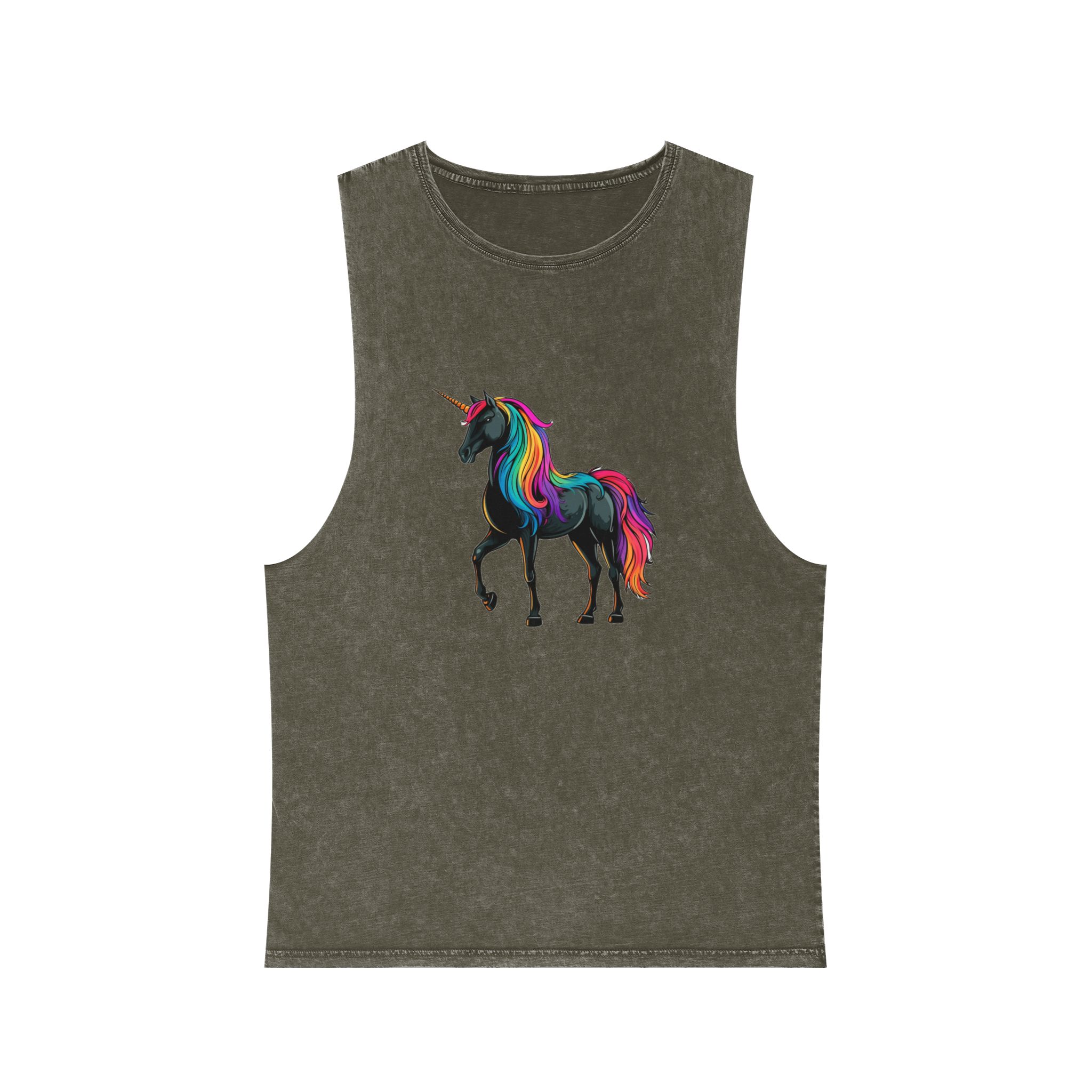 Cartoon Unicorn With Rainbow Mane Horn Generative Ai Unisex Stonewash Tank Top - Image 5