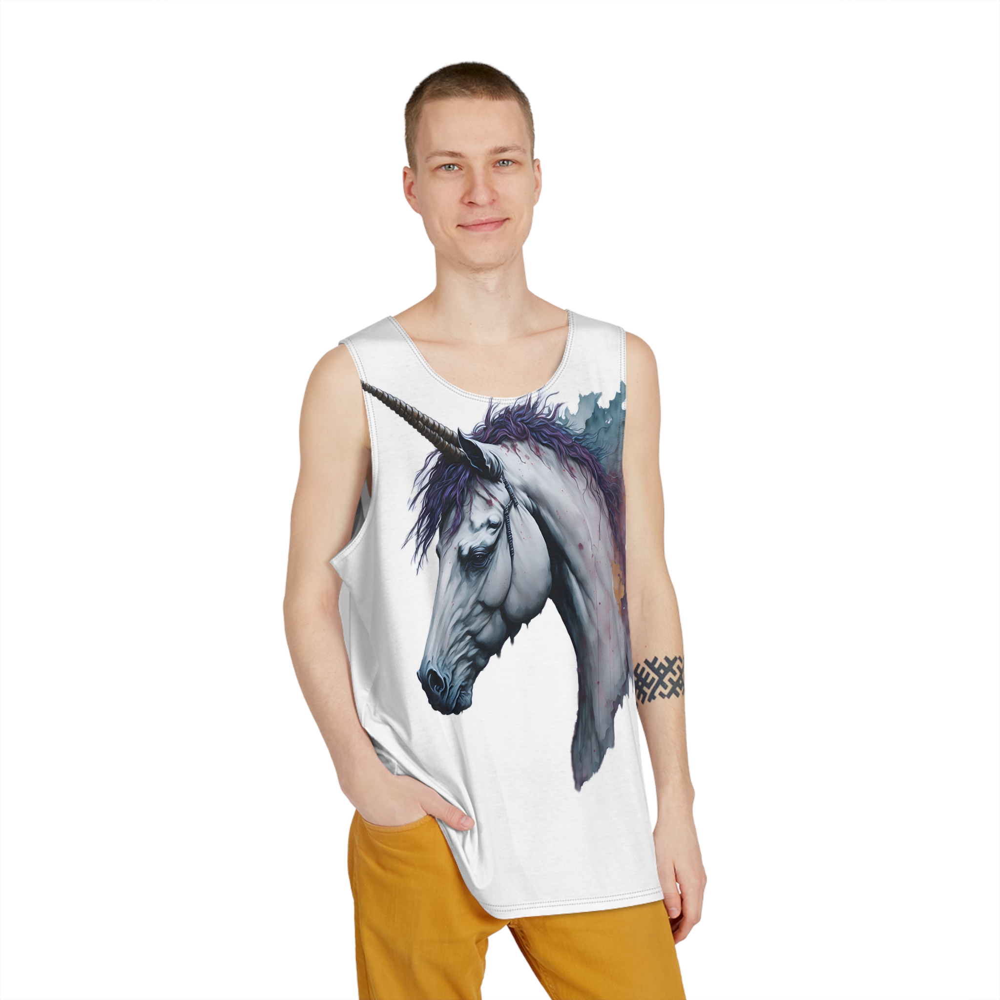 Illustration Unicorn Painted Watercolor Technique Generative Ai Decorative Painting Mens Tank Aop - Image 3