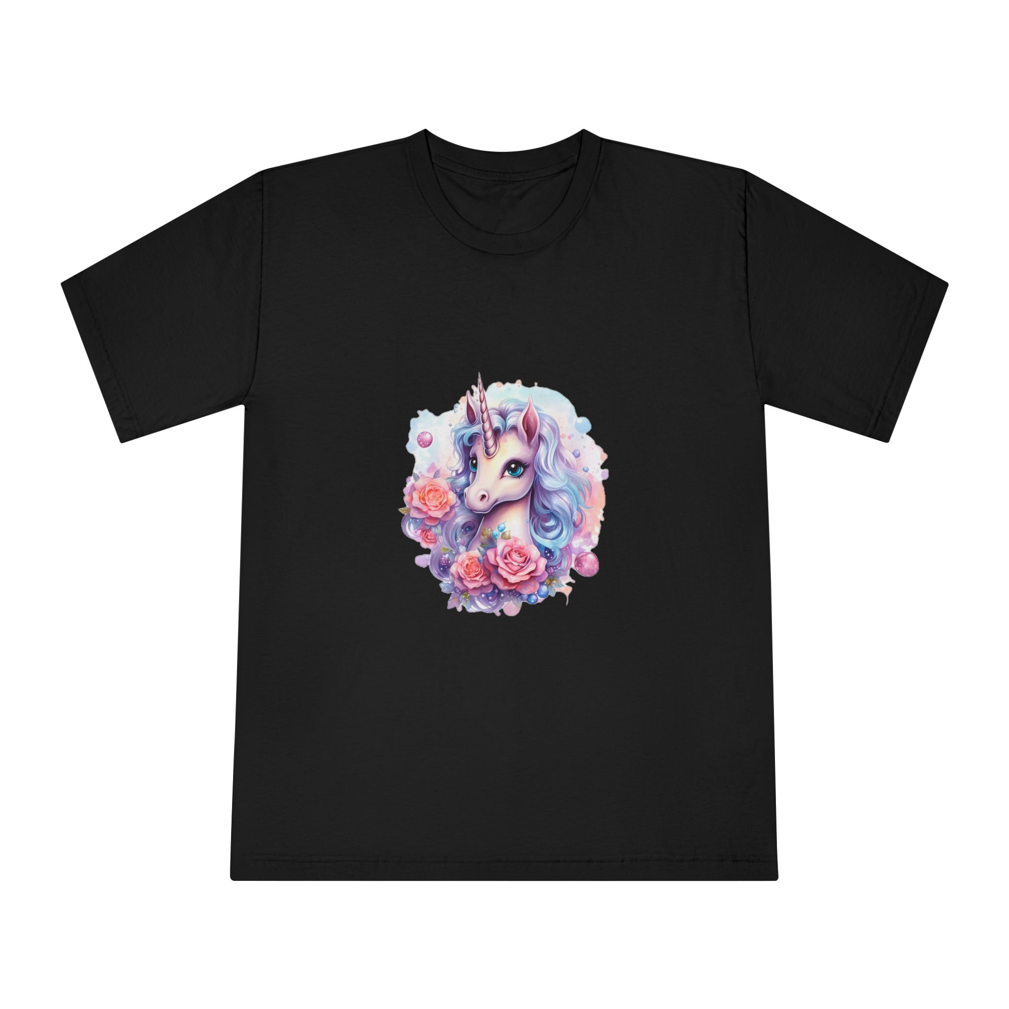 Cute Colorful Magic Unicorn With Flowers Watercolor Style (8) Copy Unisex Classic Crewneck T Shirt - Image 5