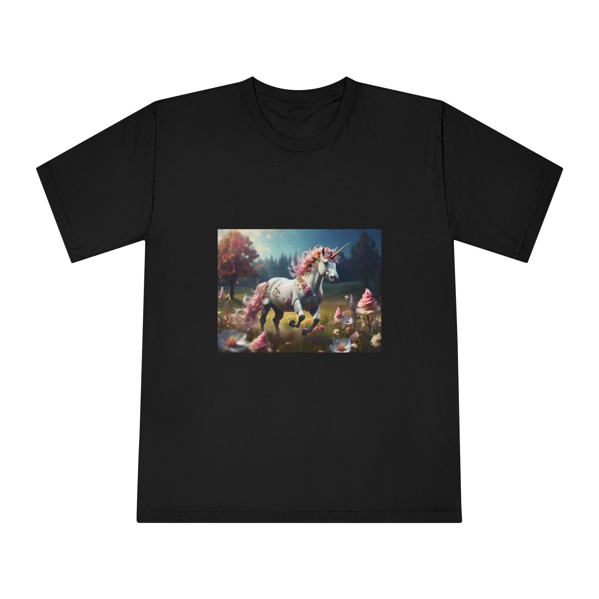Beautiful Unicorn Running Magical Meadow Unicorn Background Images Whimsical Unicorn (38) Unisex Classic Crewneck T Shirt - Image 5