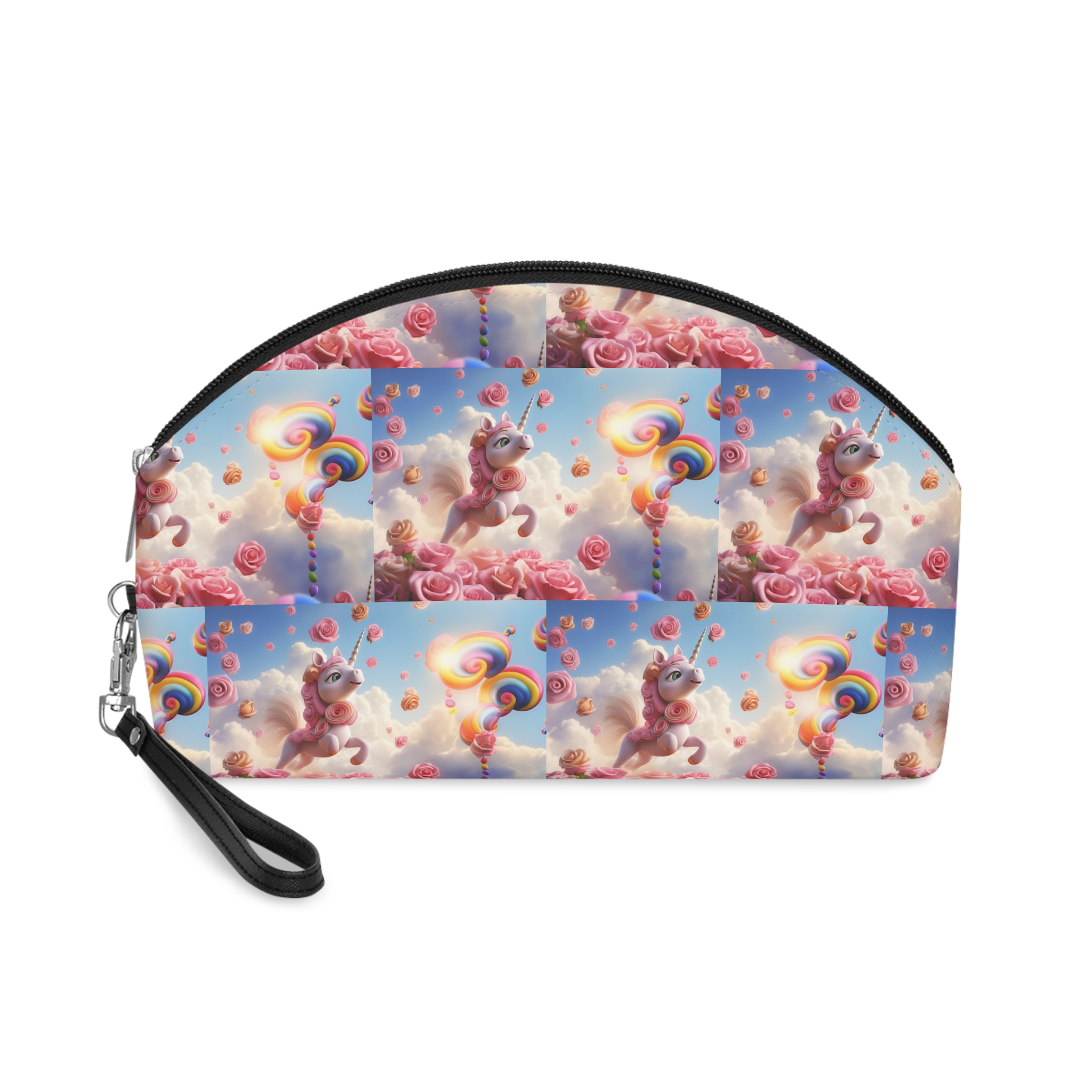 There Is Unicorn That Is Flying Through Air With Roses Generative Ai Makeup Bag