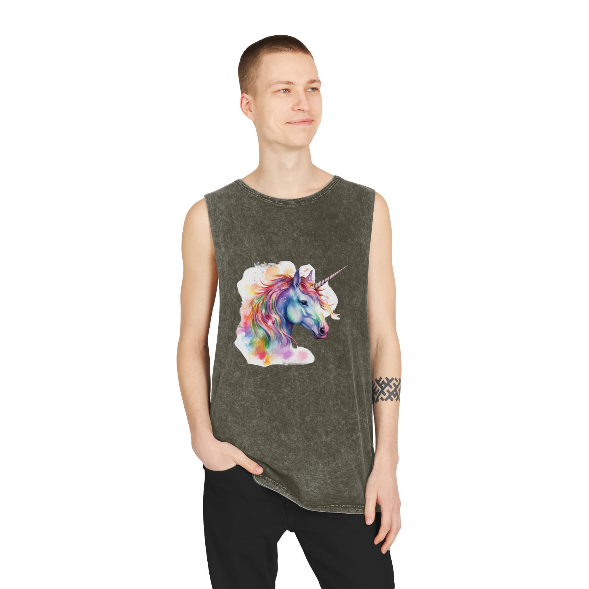 Coloful Unicorn Unisex Stonewash Tank Top - Image 7
