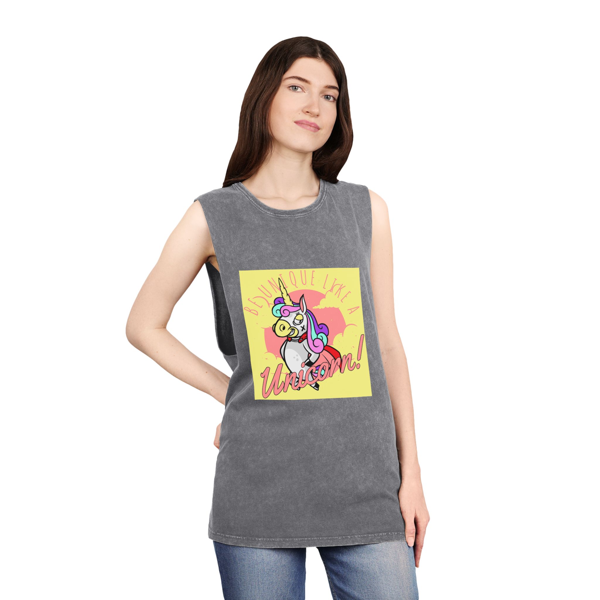Be Unique Like Unicorn Unisex Stonewash Tank Top - Image 12