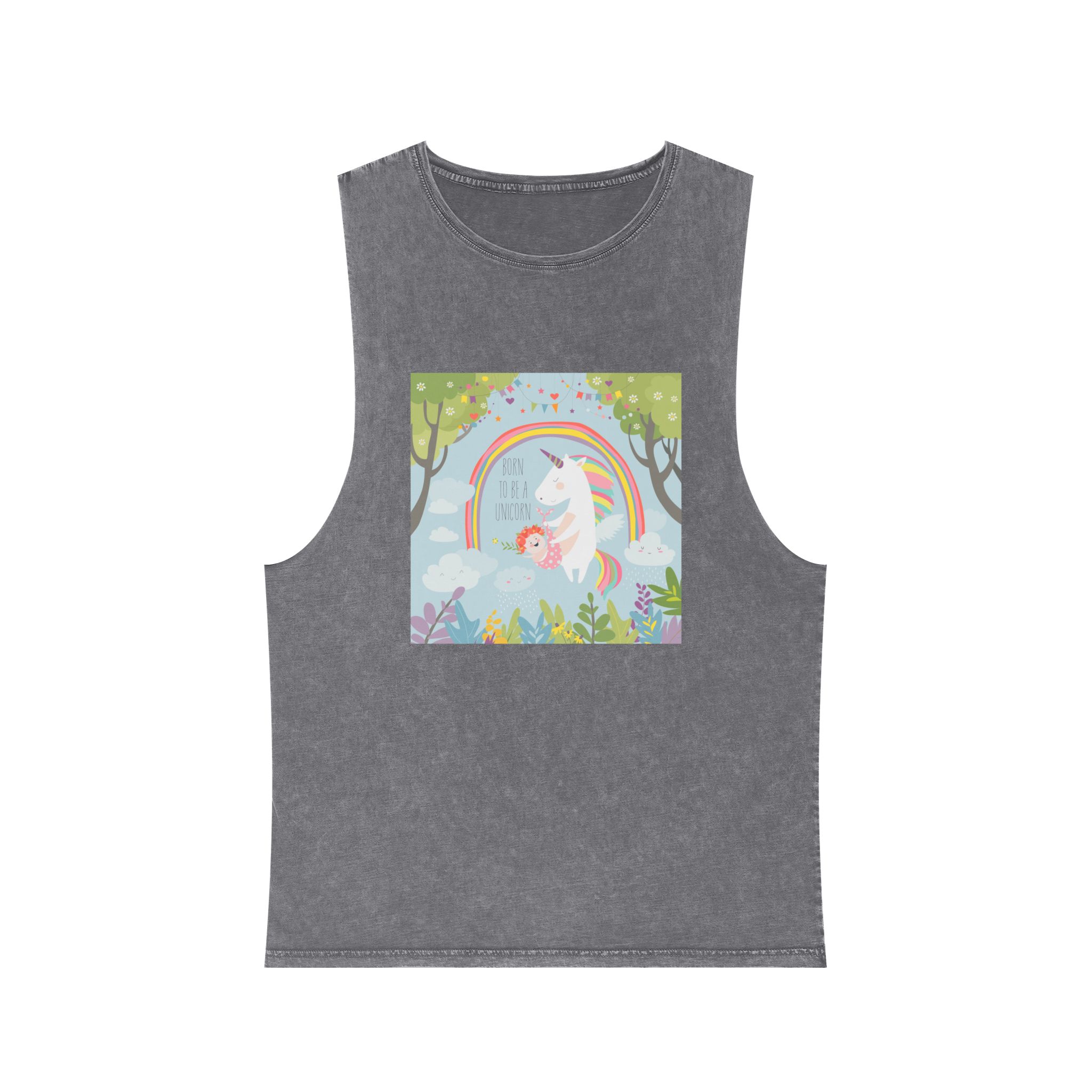 Cute Unicorn With Baby Unisex Stonewash Tank Top - Image 9