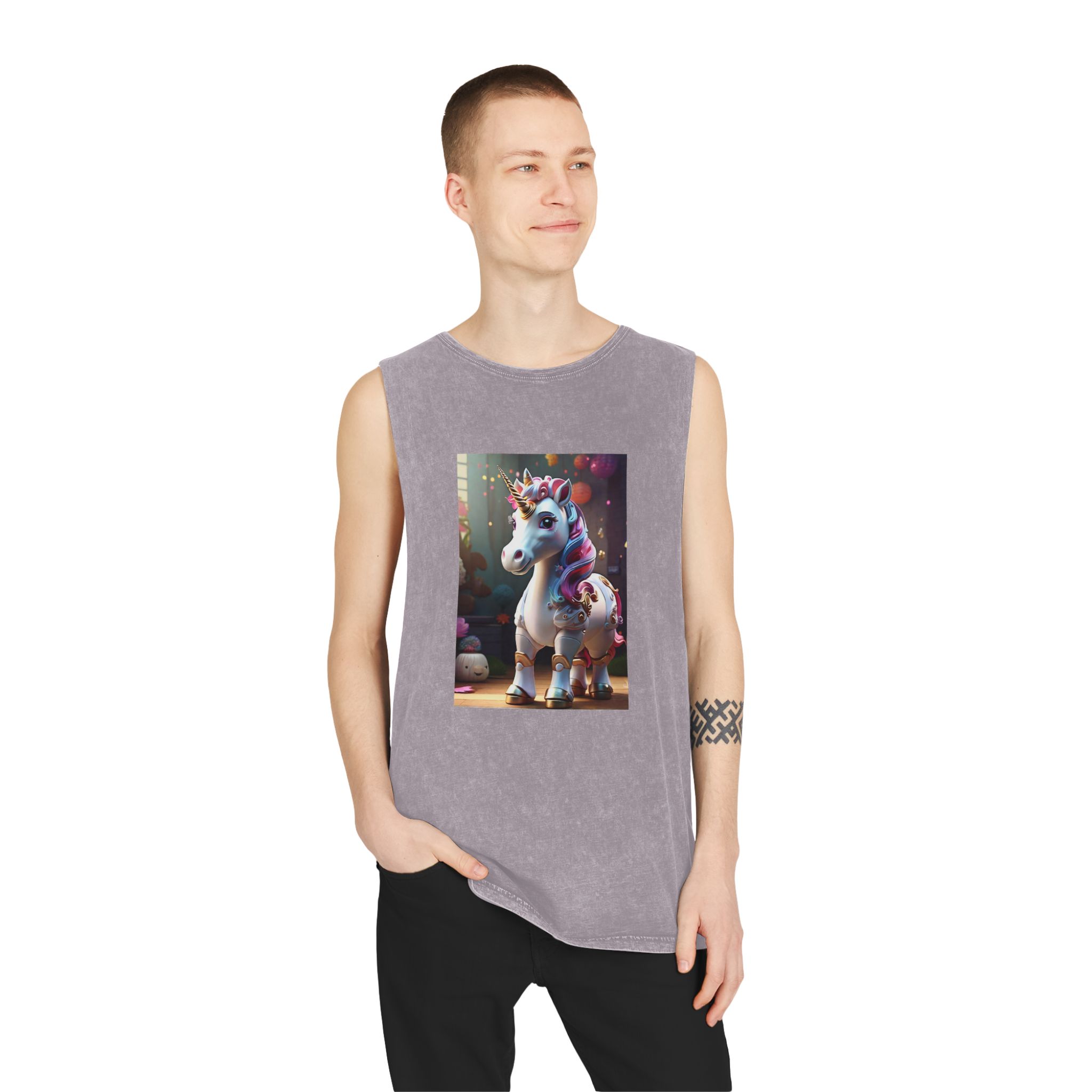 Animated Unicorn Children Generated By Ai (18) Unisex Stonewash Tank Top - Image 19