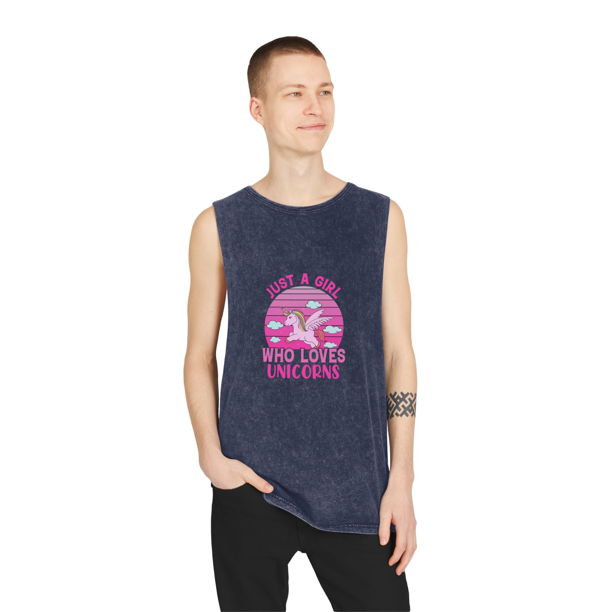 Just A Girl Who Loves Unicorns Unisex Stonewash Tank Top - Image 15