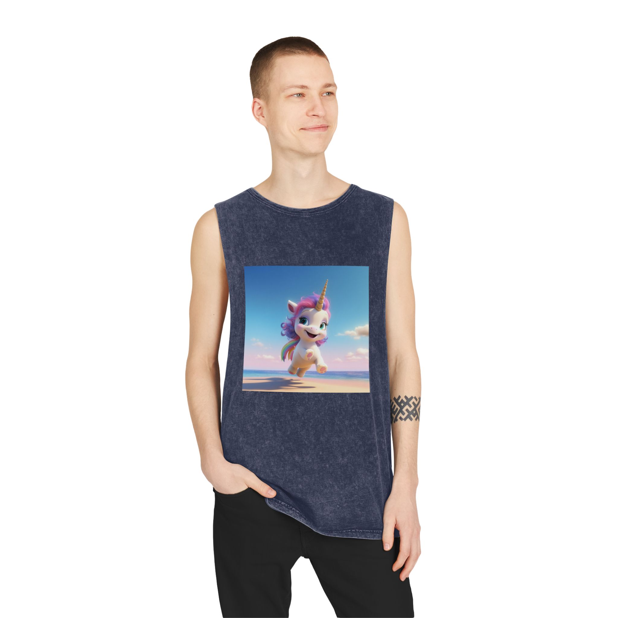 Animated Unicorn Children Unisex Stonewash Tank Top - Image 15