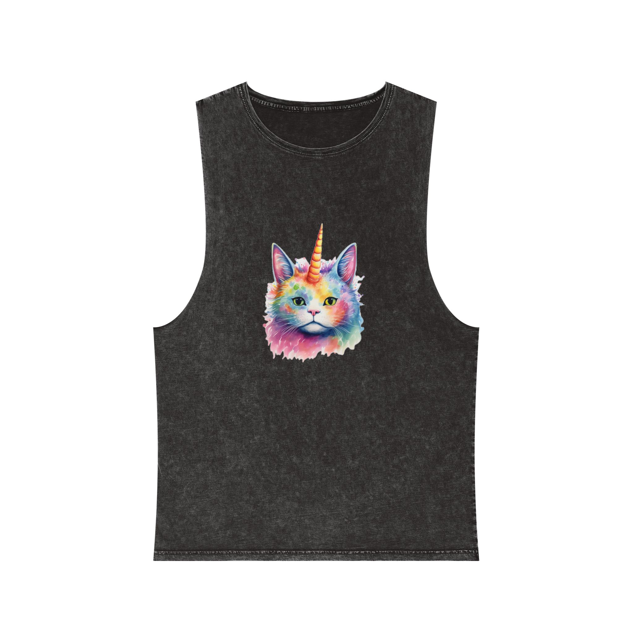 There Is Cat With Unicorn Horn Its Head Generative Ai Unisex Stonewash Tank Top