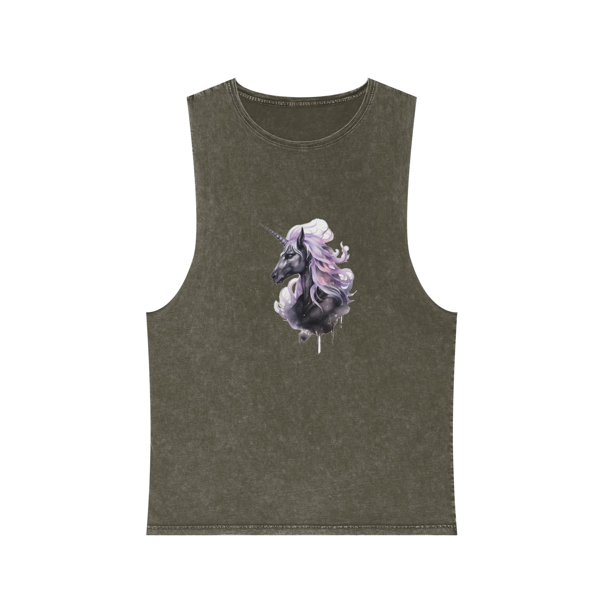 Close Up Unicorn With Long Mane Purple Mane Generative Ai Unisex Stonewash Tank Top - Image 5
