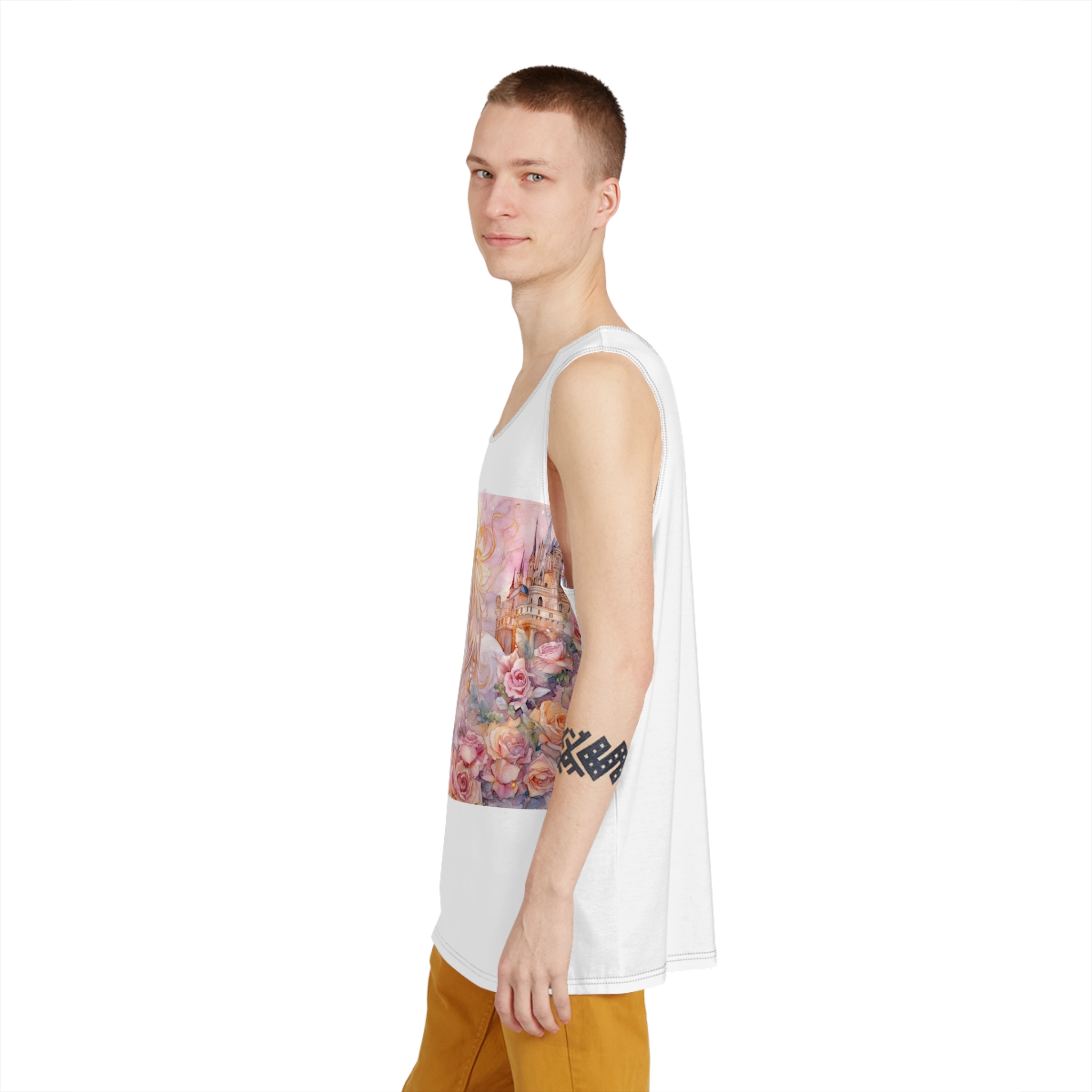 Painting Unicorn Castle With Roses Castle Background Generative Ai Mens Tank Aop