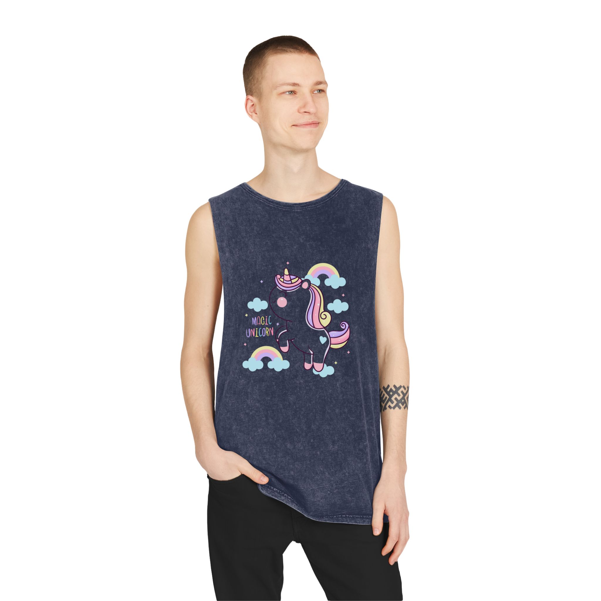 Cute Unicorn Cartoon Magic Rainbow Kawaii Pony Unisex Stonewash Tank Top - Image 15