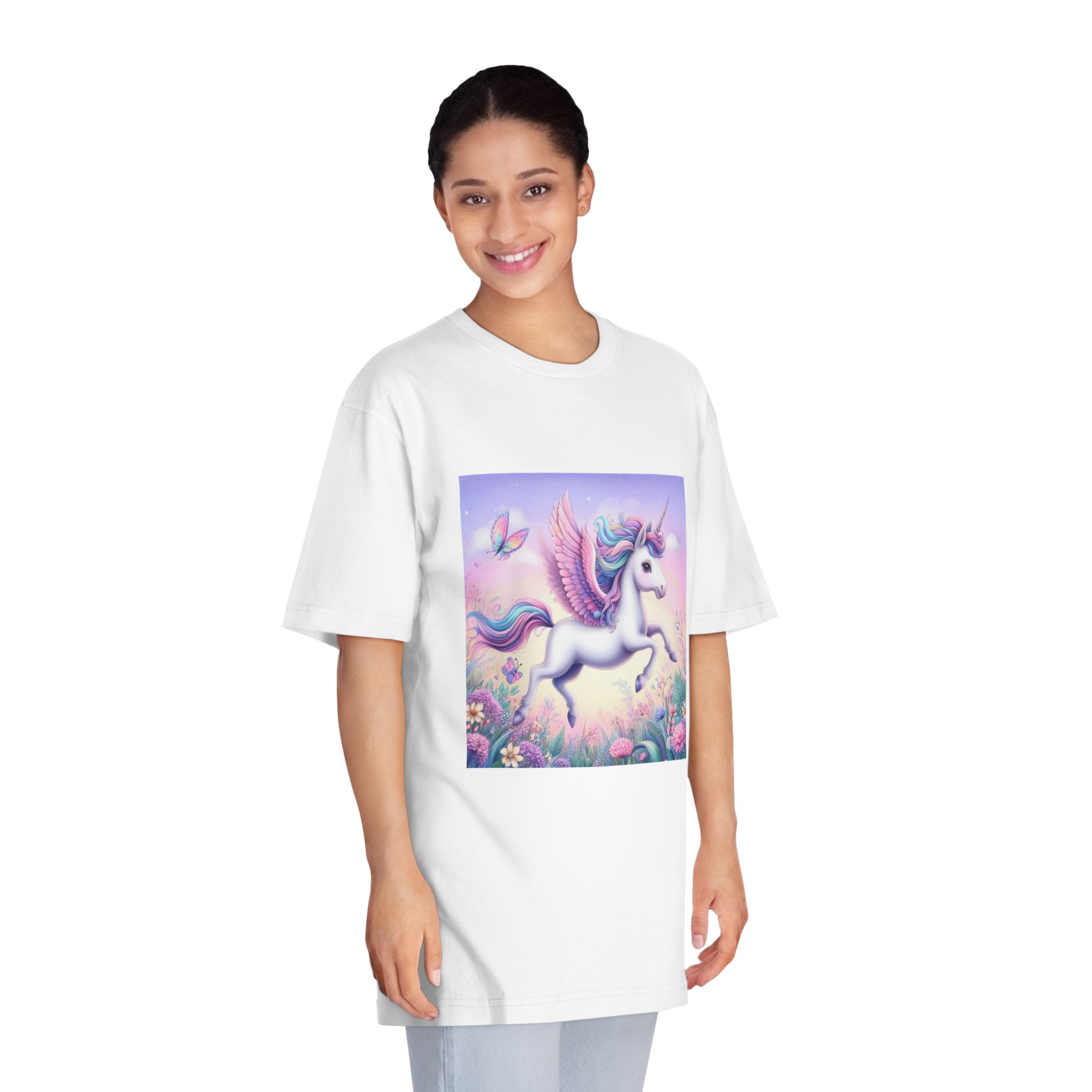 Beautiful Unicorn Running Magical Meadow Unicorn Background Images Whimsical Unicorn (1) Unisex Classic Crewneck T Shirt - Image 3