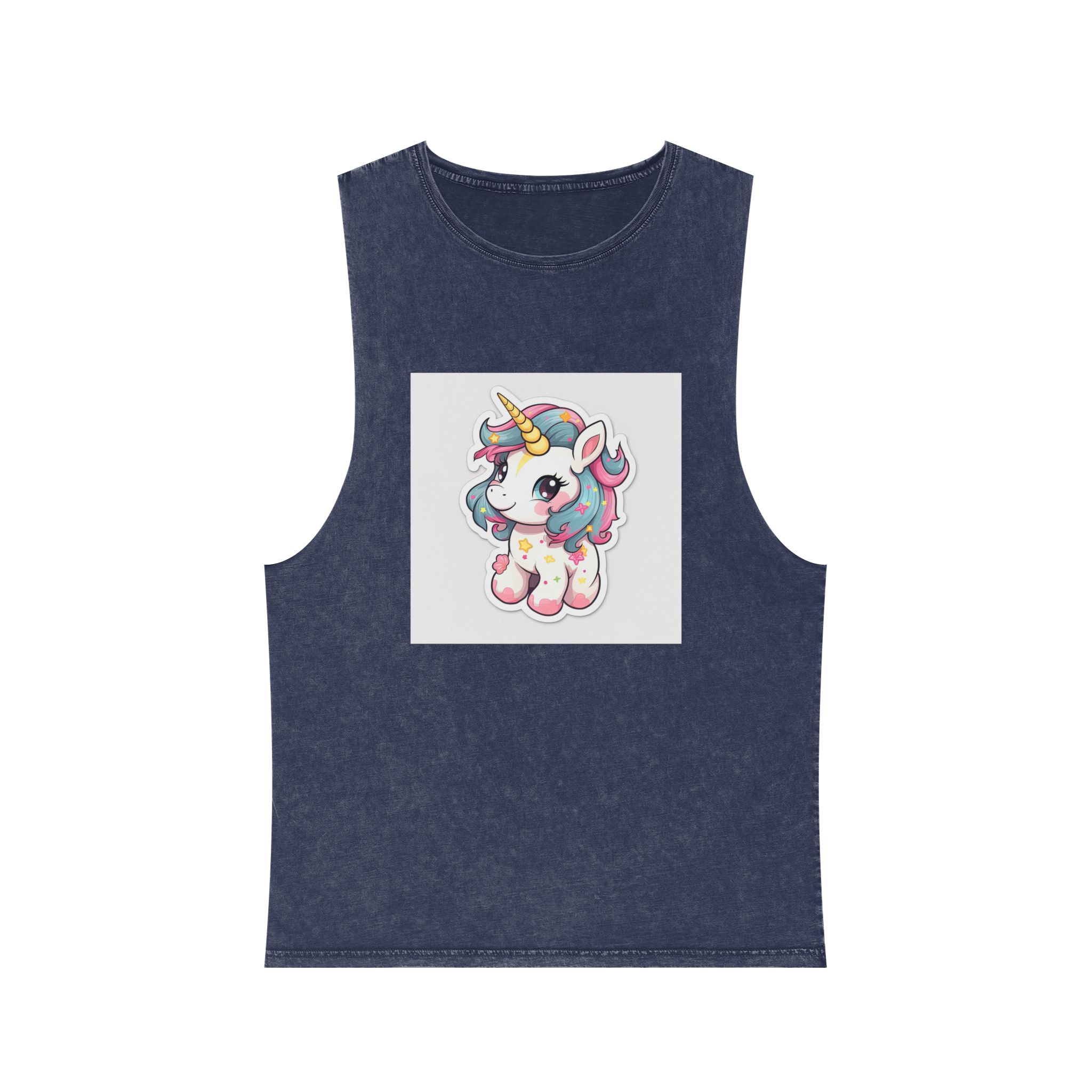 Cartoon Unicorn With Pink Mane Tail With Stars It Unisex Stonewash Tank Top - Image 13