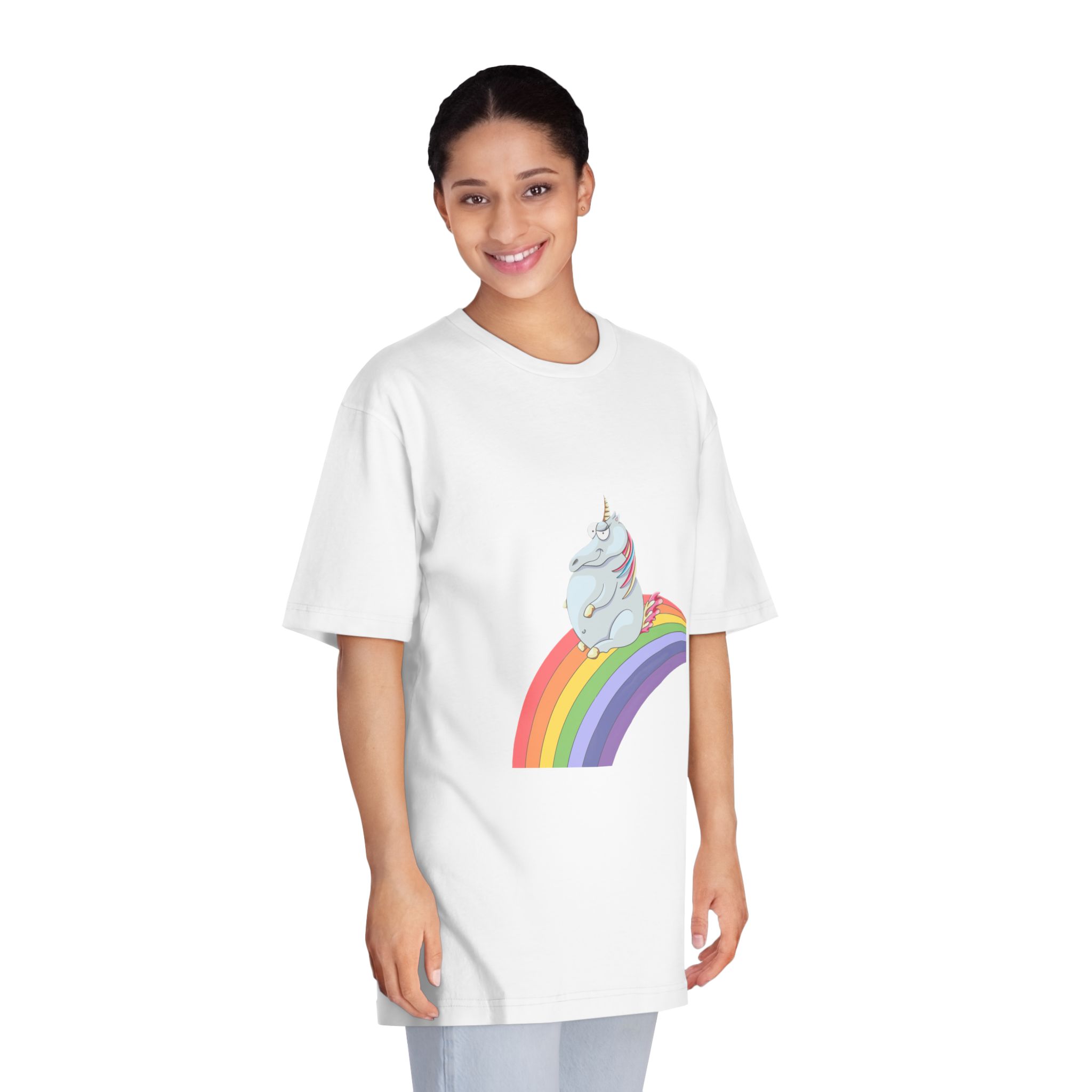 Unicorn and Rainbow Childrens Tale Magic Art Flat Unisex Classic Crewneck T Shirt - Image 3