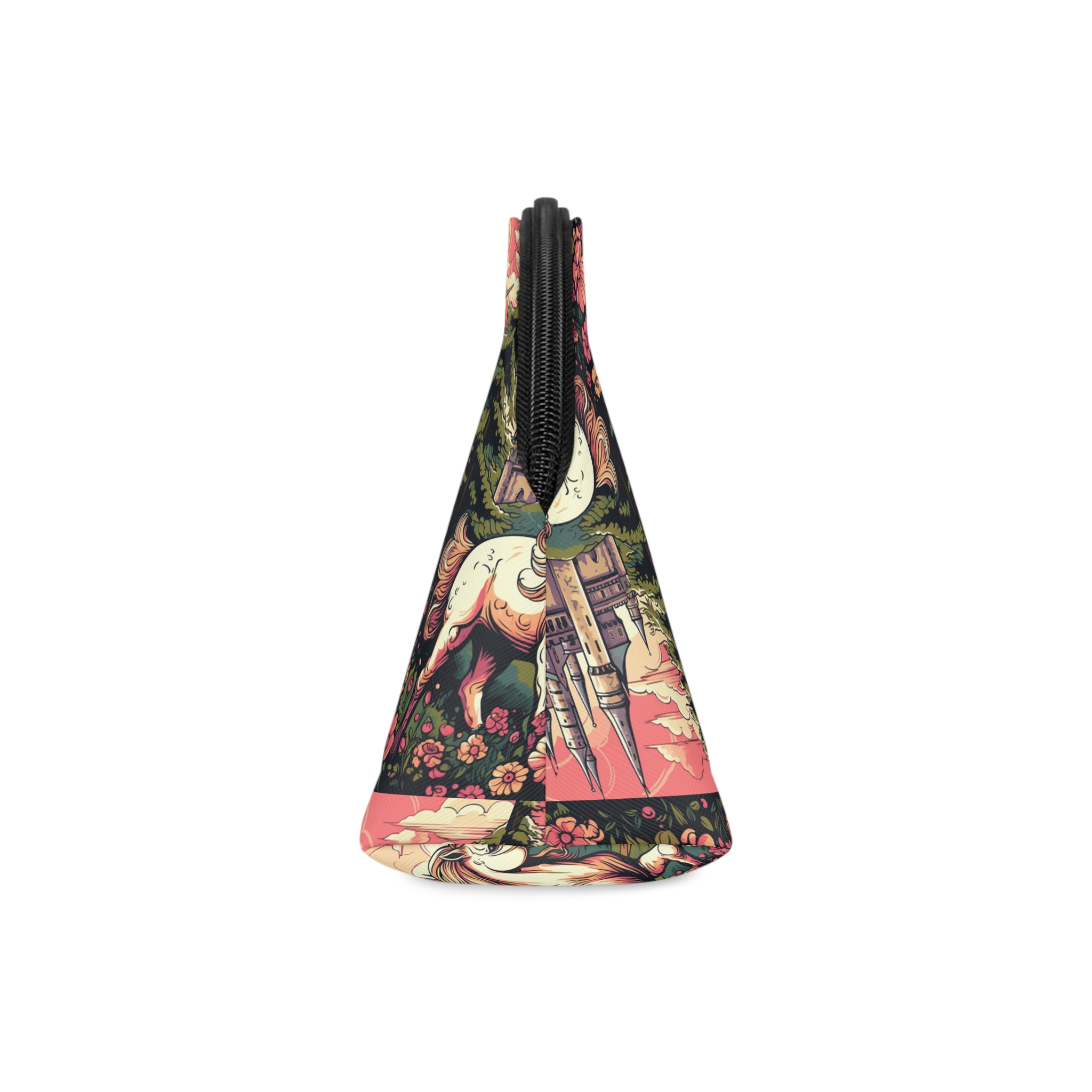 Unicorn Front Castle With Flowers Trees Generative Ai Makeup Bag - Image 4