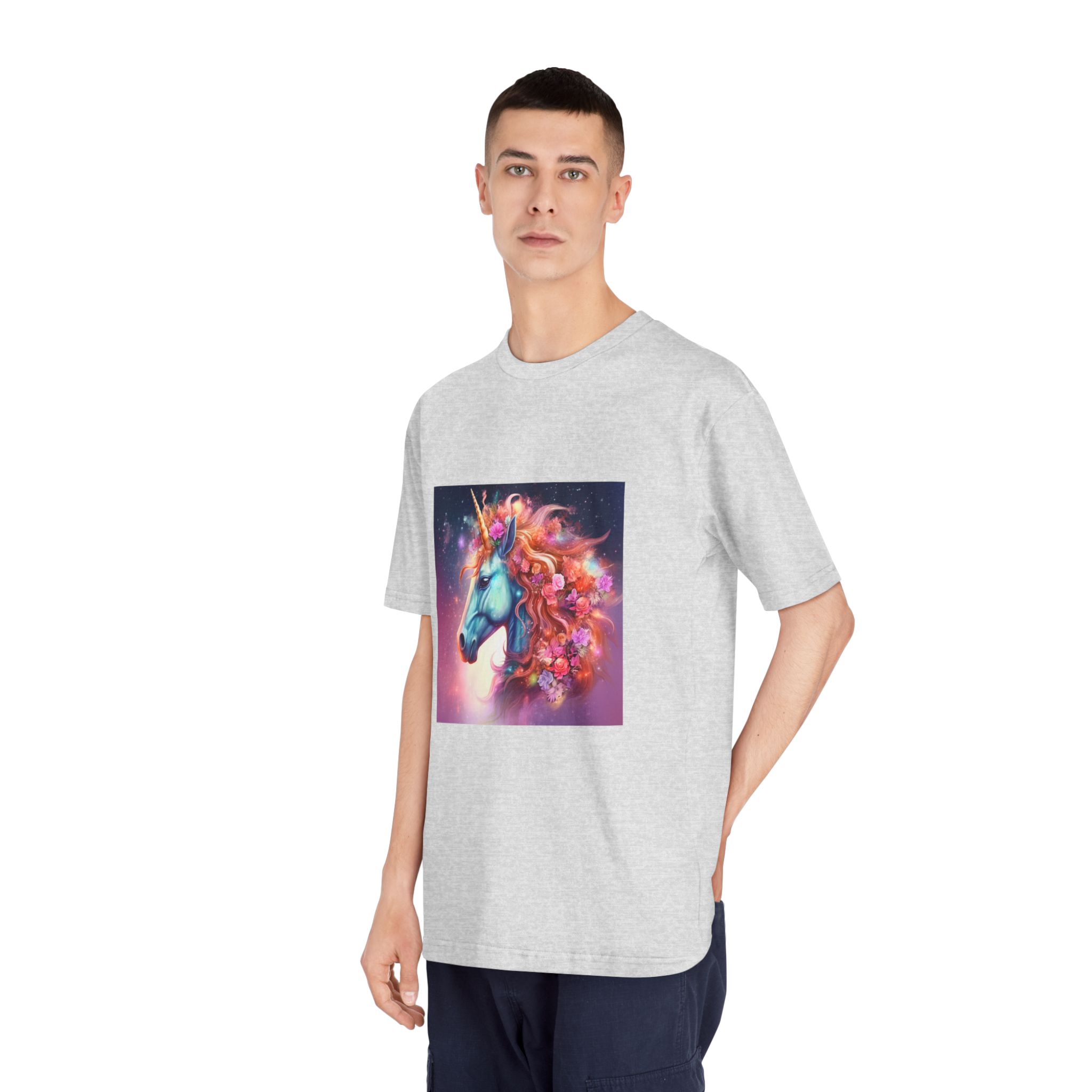 Unicorn With Flowers Its Mane Star Background Generative Ai Unisex Classic Crewneck T Shirt - Image 16