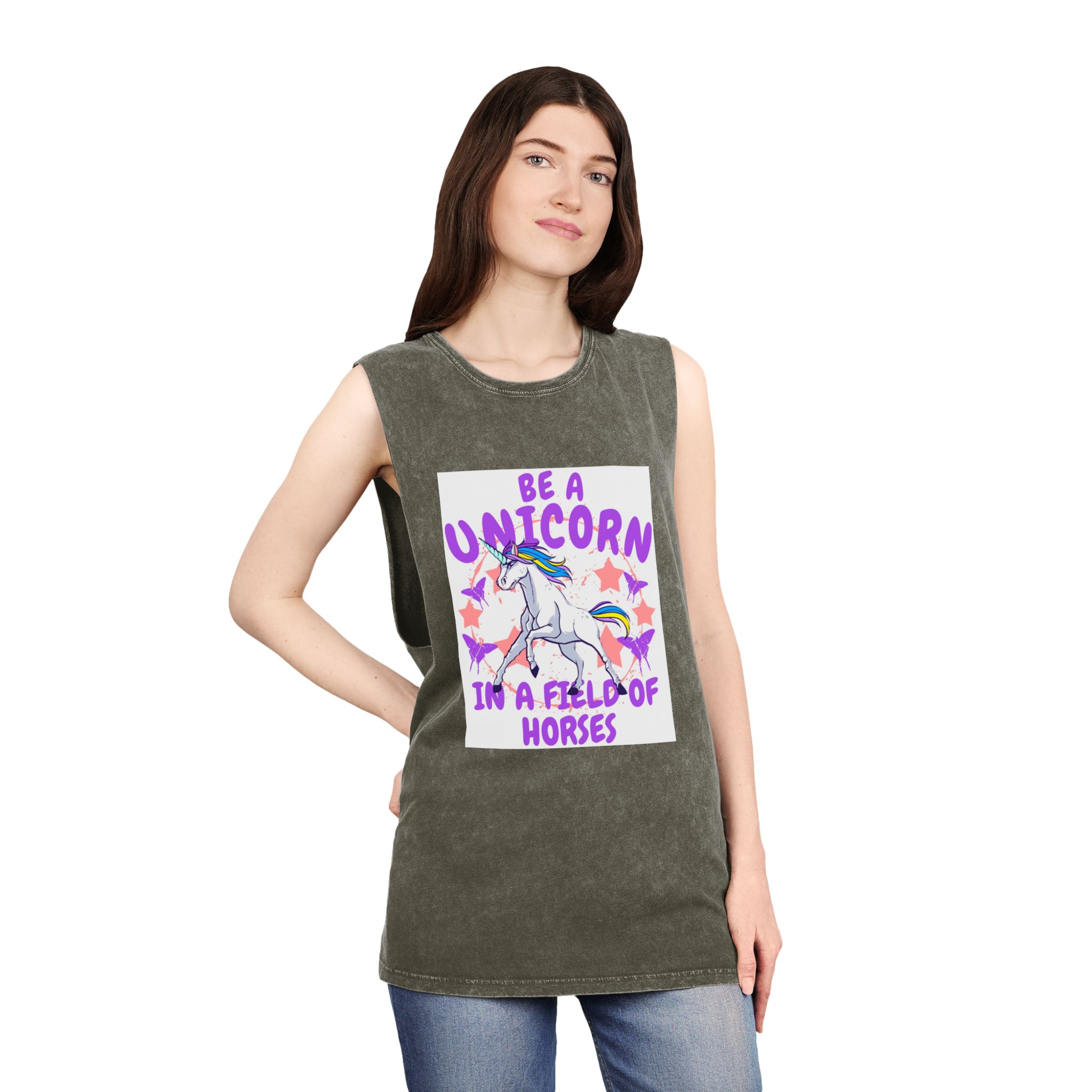 Be Unicorn Unisex Stonewash Tank Top - Image 8