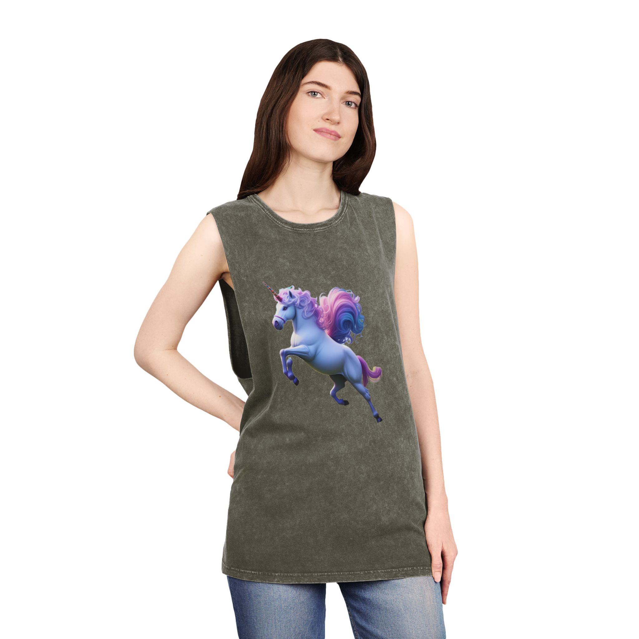 Beautiful Unicorn Running Magical Meadow Unicorn Background Images Whimsical Unicorn (26) Unisex Stonewash Tank Top - Image 8