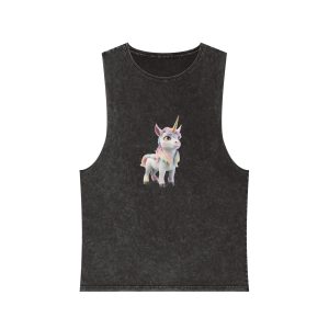 Colorful Cartoon Animated 3d Unicorn Children (13) Unisex Stonewash Tank Top