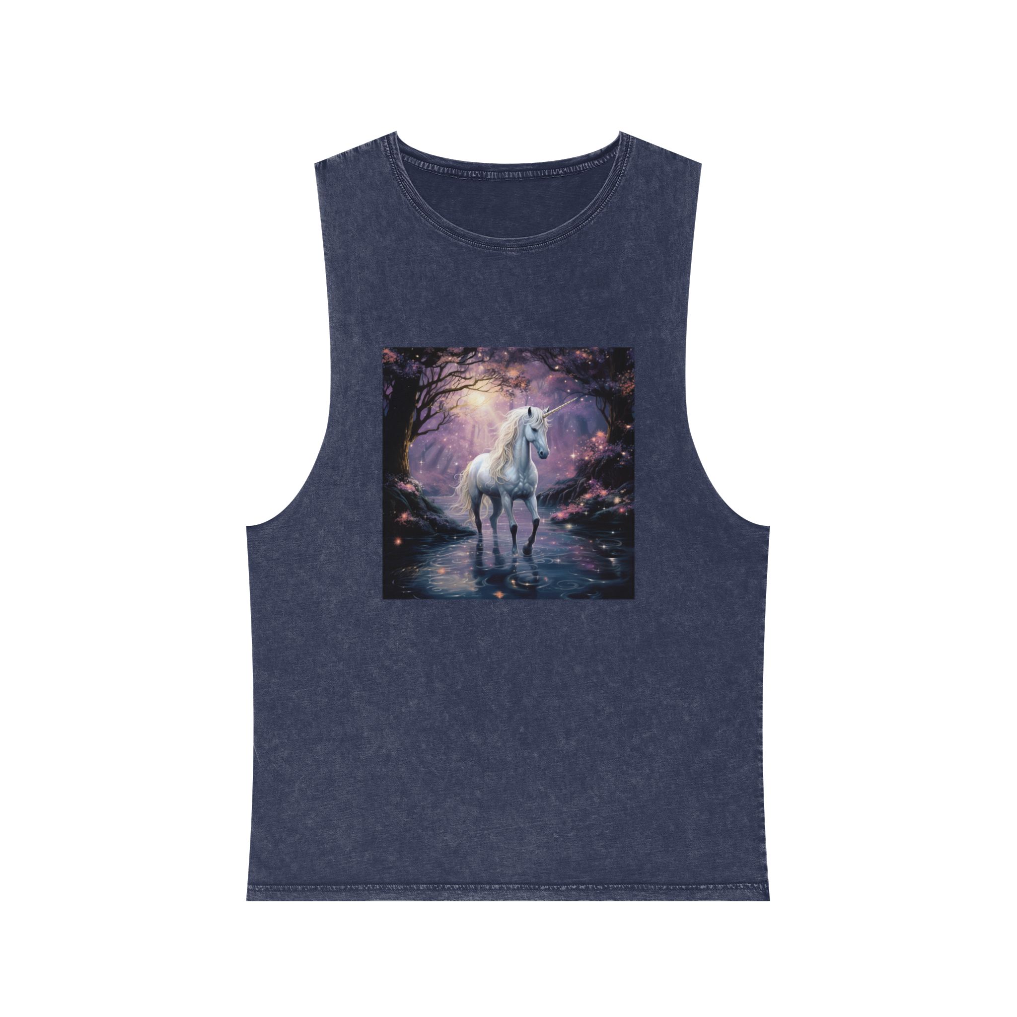 Unicorn Forest With Stream Water Trees Generative Ai Unisex Stonewash Tank Top - Image 13