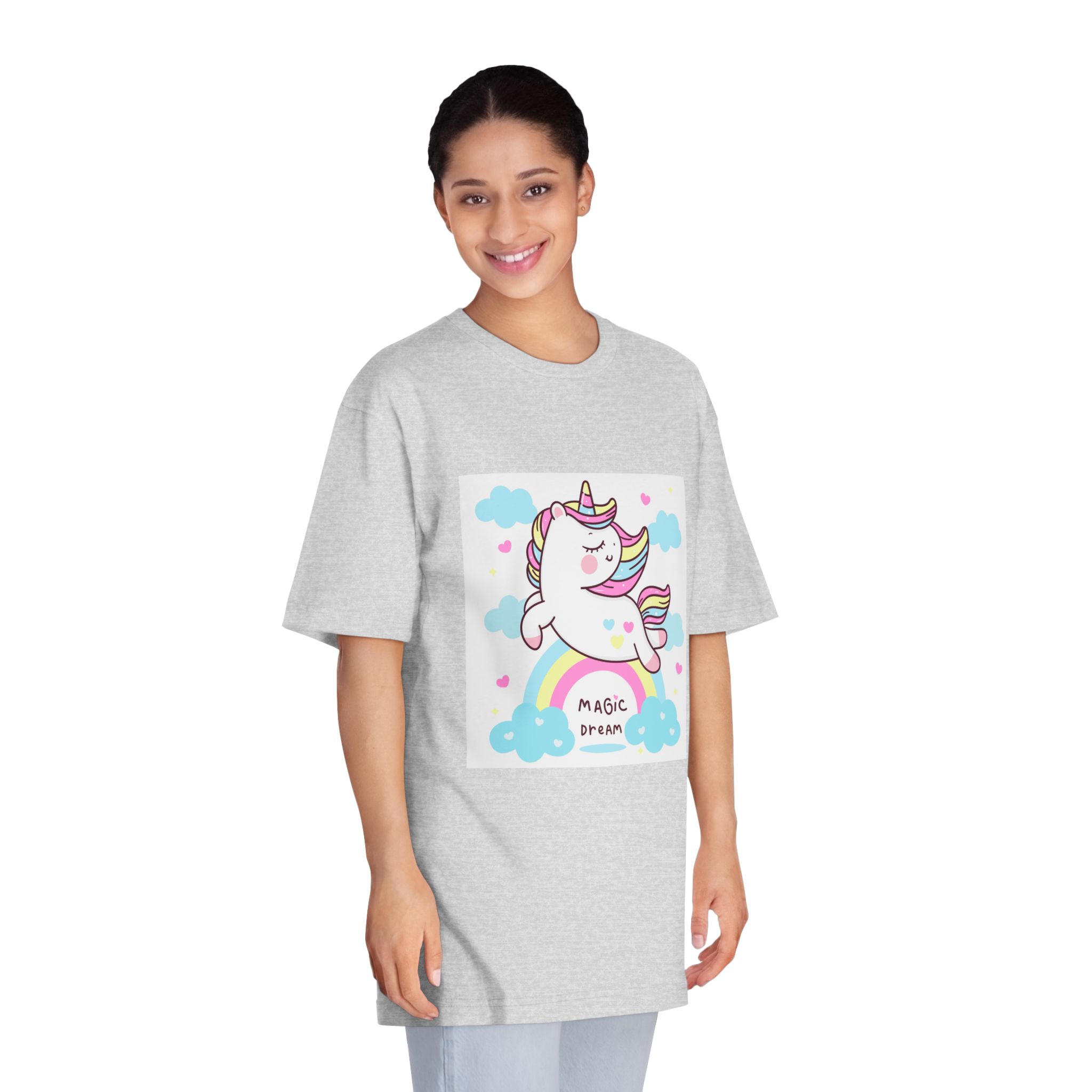 Cute Unicorn Pegasus Vector Fly On Sky With Rainbow Sweet Heart and Cloud Pony Cartoon Pastel Background Valentines Day (còpia) Unisex Classic Crewneck T Shirt - Image 15