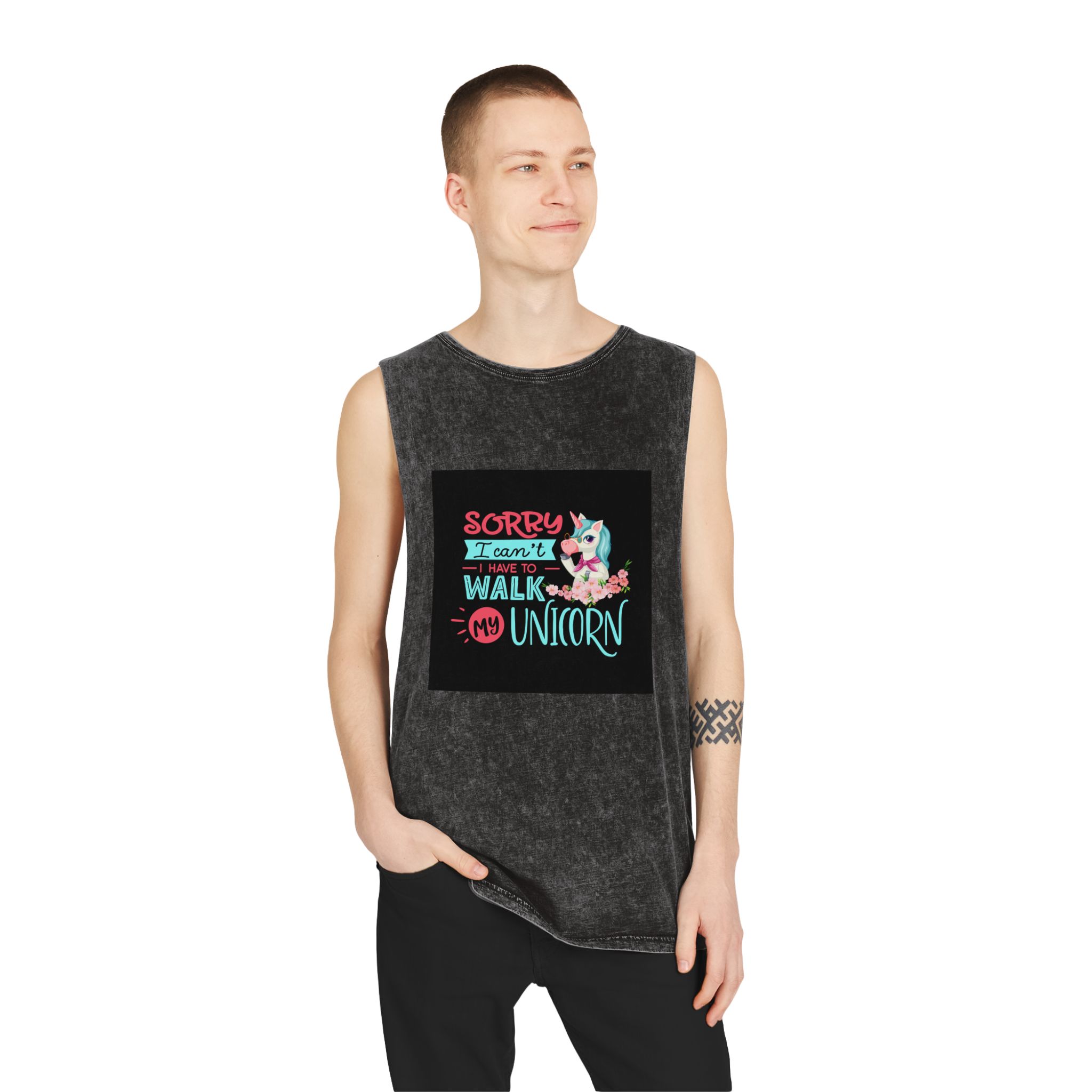 Unicorn Design 5 Unisex Stonewash Tank Top - Image 3