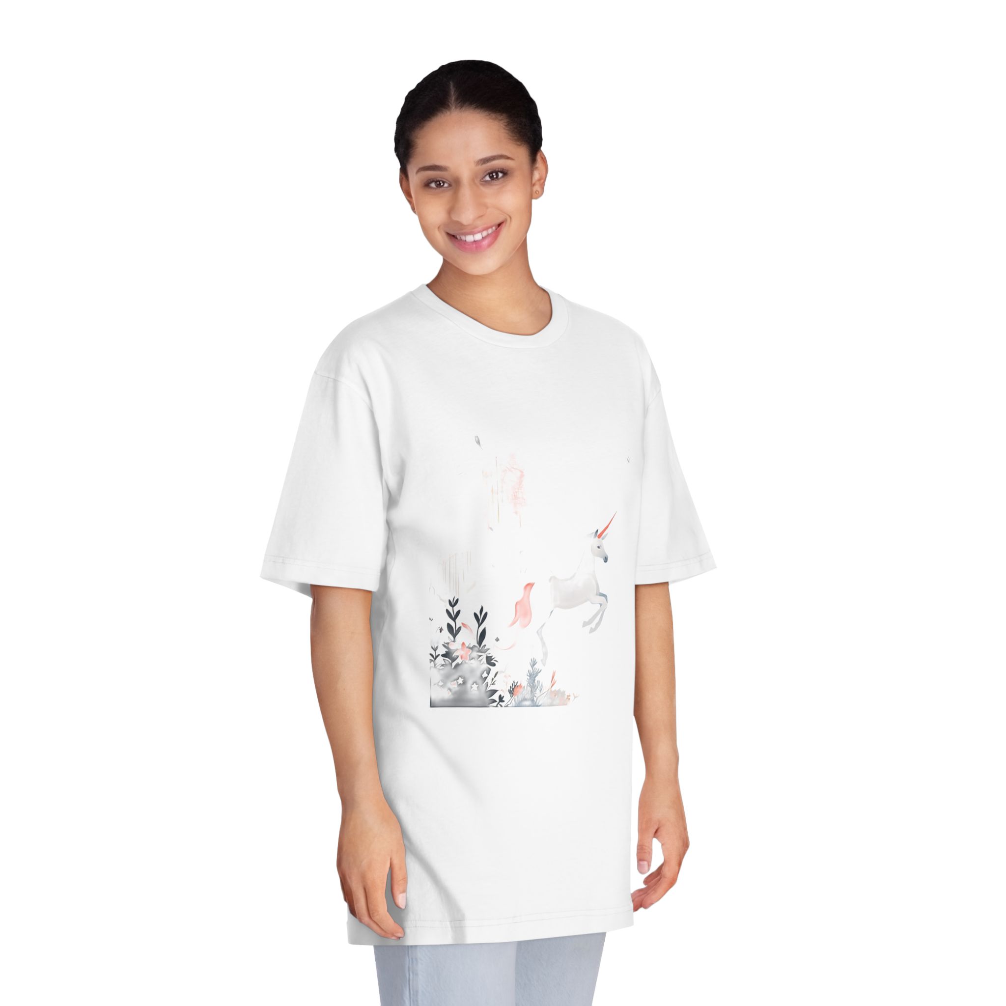 Illustration Unicorn Forest With Flowers Trees Generative Ai Unisex Classic Crewneck T Shirt - Image 3