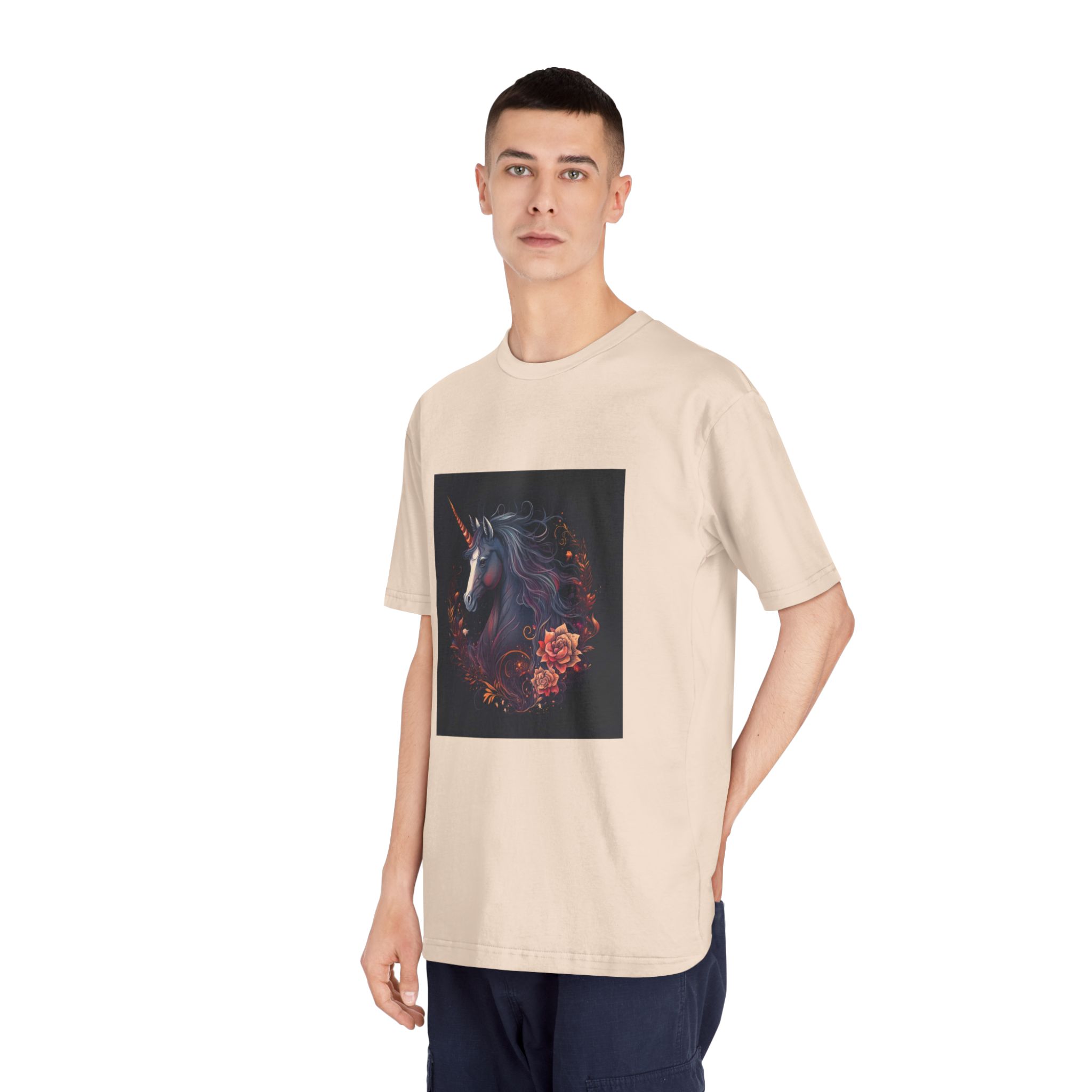 Unicorn With Long Mane Flowers Dark Background Generative Ai Unisex Classic Crewneck T Shirt - Image 12