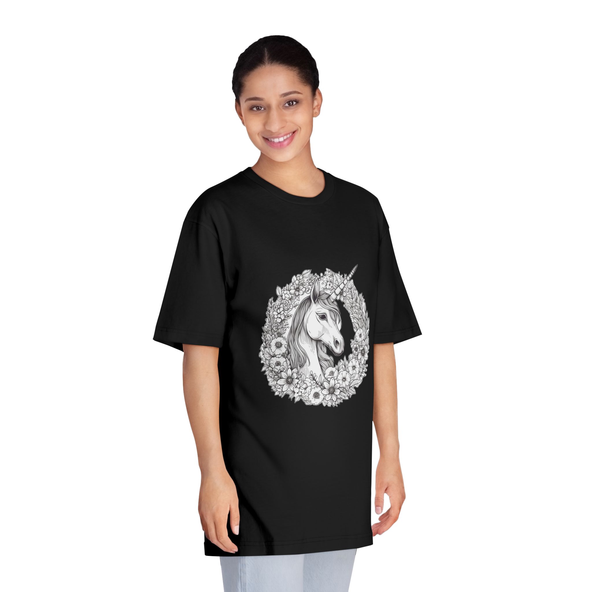 Unicorn With Horn Flowers Wreath Generative Ai Unisex Classic Crewneck T Shirt - Image 7